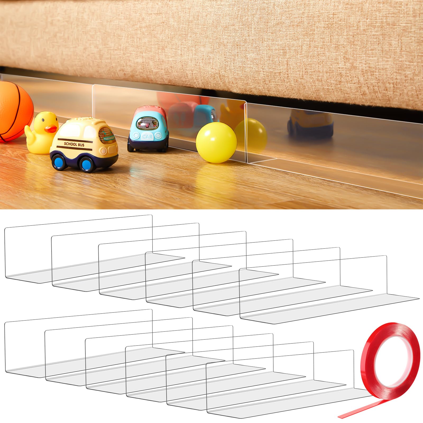 12 Pack Clear Toy Blockers Under Bed Blocker for Pets Under Couch Blocker Under Furniture Blocker PVC Couch Pet Blocker Plastic Under Couch Bumper for Couch to Stop Things Into (16 x 1.6 x 1.6 Inch)