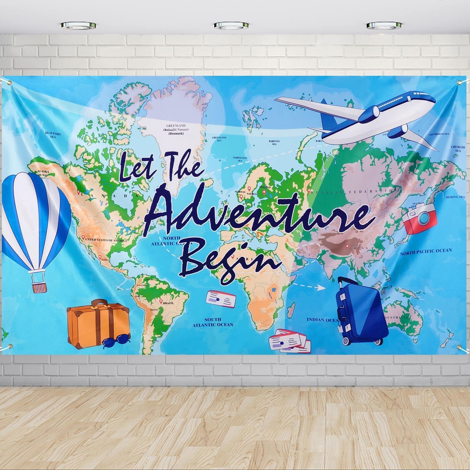 Bon Voyage Party Backdrop - 73'' X 43'' Travel Themed Birthday Party Decorations Adventure Awaits Around The World Photo Background Adventure Time Banner Classroom Graduation Going Away Decor