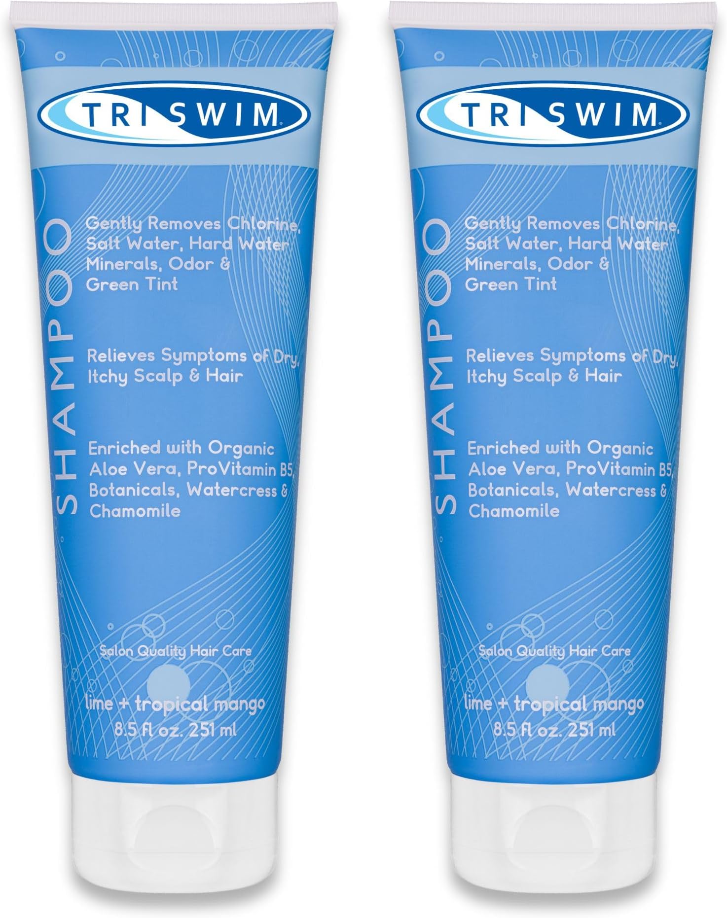 TRISWIM Chlorine Removal Shampoo | After Swim Care | Moisturising Anti-Chlorine Vegan Shampoo For Swimmers | Removes Green Tint | Lime & Mango 251 ml (Pack of 2)