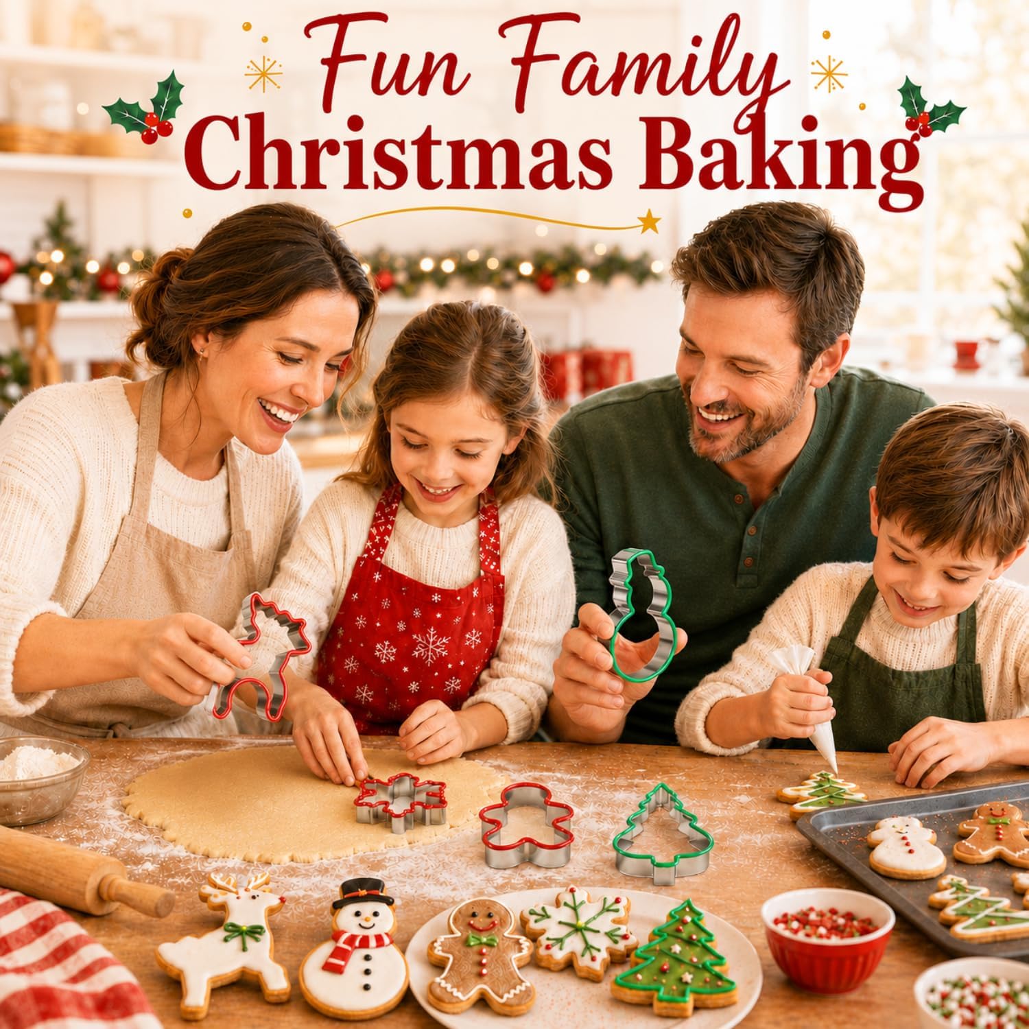 Christmas Cookie Cutter Set, 5-Piece Stainless Steel with Soft Edges