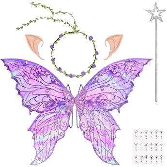 DiULi Feenfl gel Erwachsene Kinder 5er/3er Elfenfl gel Set mit Elfen hren Stirnband Feenst be Feenfl gel Glitzer Prinzessinnenfl gel f r Halloween Karneval Fee Party