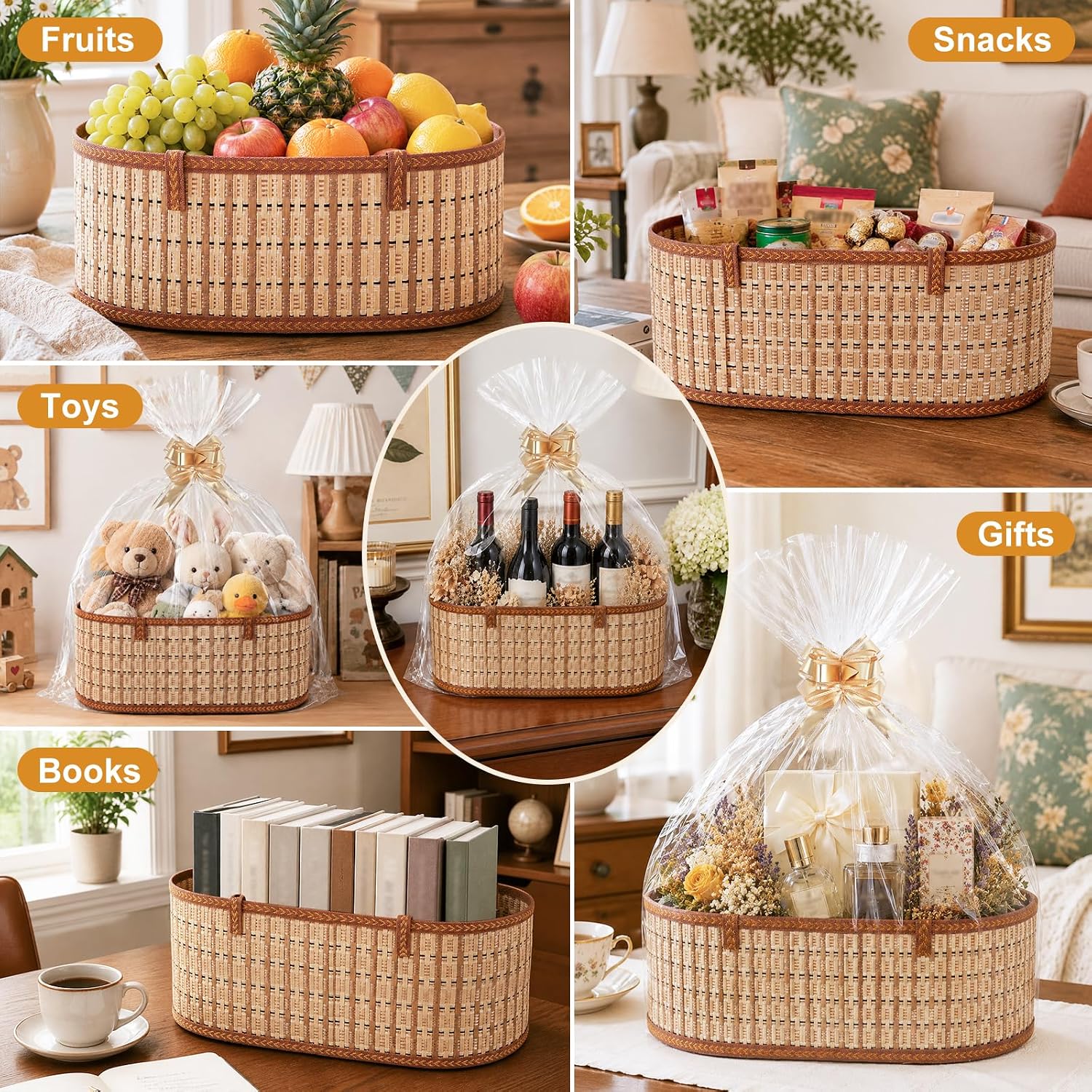 3 Set baskets for gifts empty,Foldable Woven basket for gifts with Handles | gift basket empty perfect for DIY party favors, baby showers, birthdays, weddings, Christmas, and housewarming