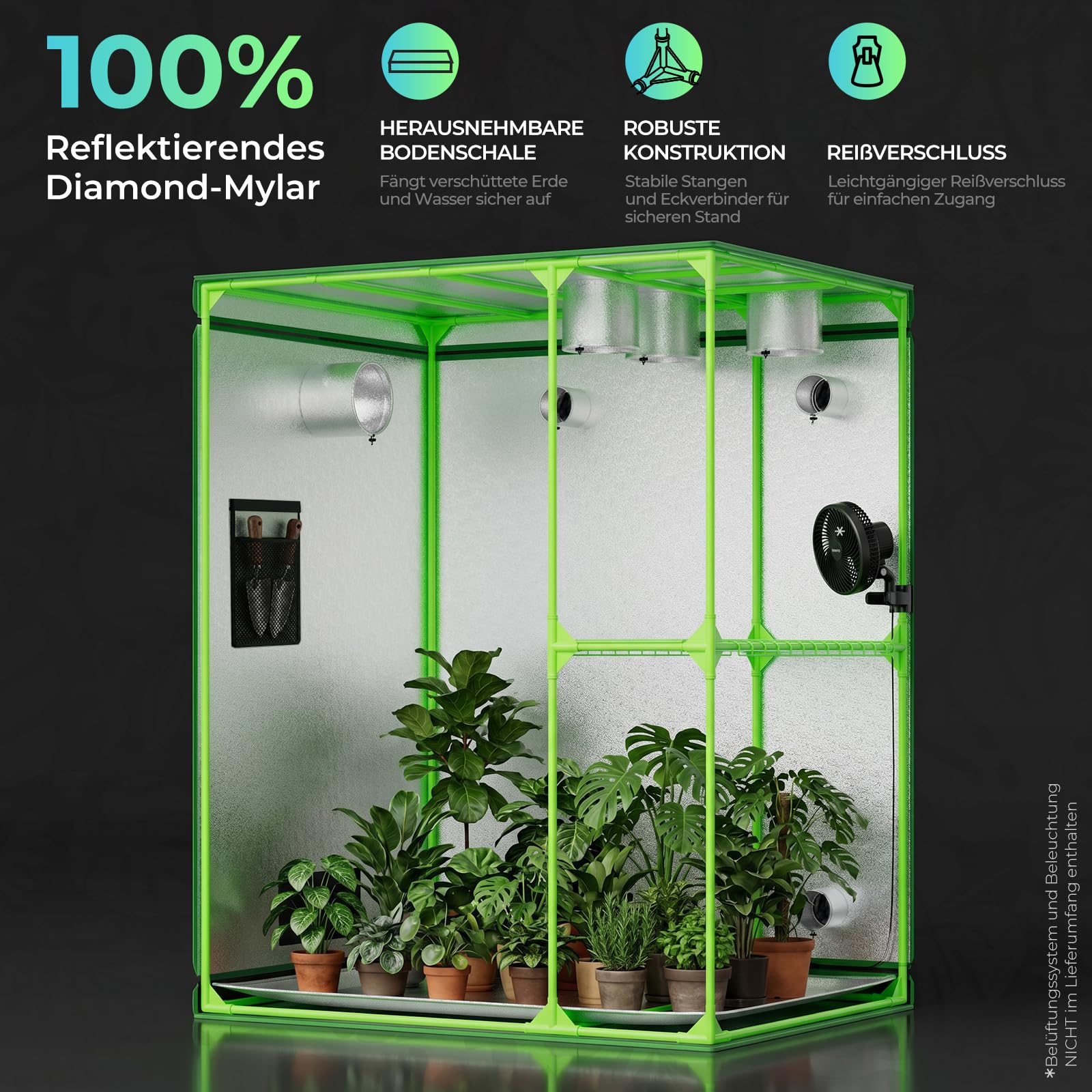 Kingpower Namiot do uprawy roślin, namiot do hodowli, szklarnia, pudełko do uprawy roślin, warzyw, ziół, szafka, do uprawy roślin, małe pomidory, zielony (Hydro Green), wymiary: 160 x 120 x 205 cm (14