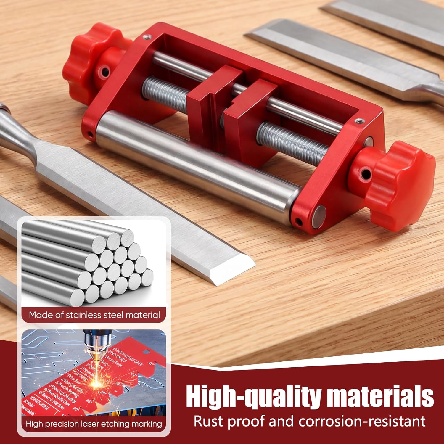 Precision Chisel Sharpening Jig & Guide, with Angle Fixture & Gauge (10°-45°) Sharpener for Wood Chisels and Plane Blades up to 2.8” Width (jzmd)