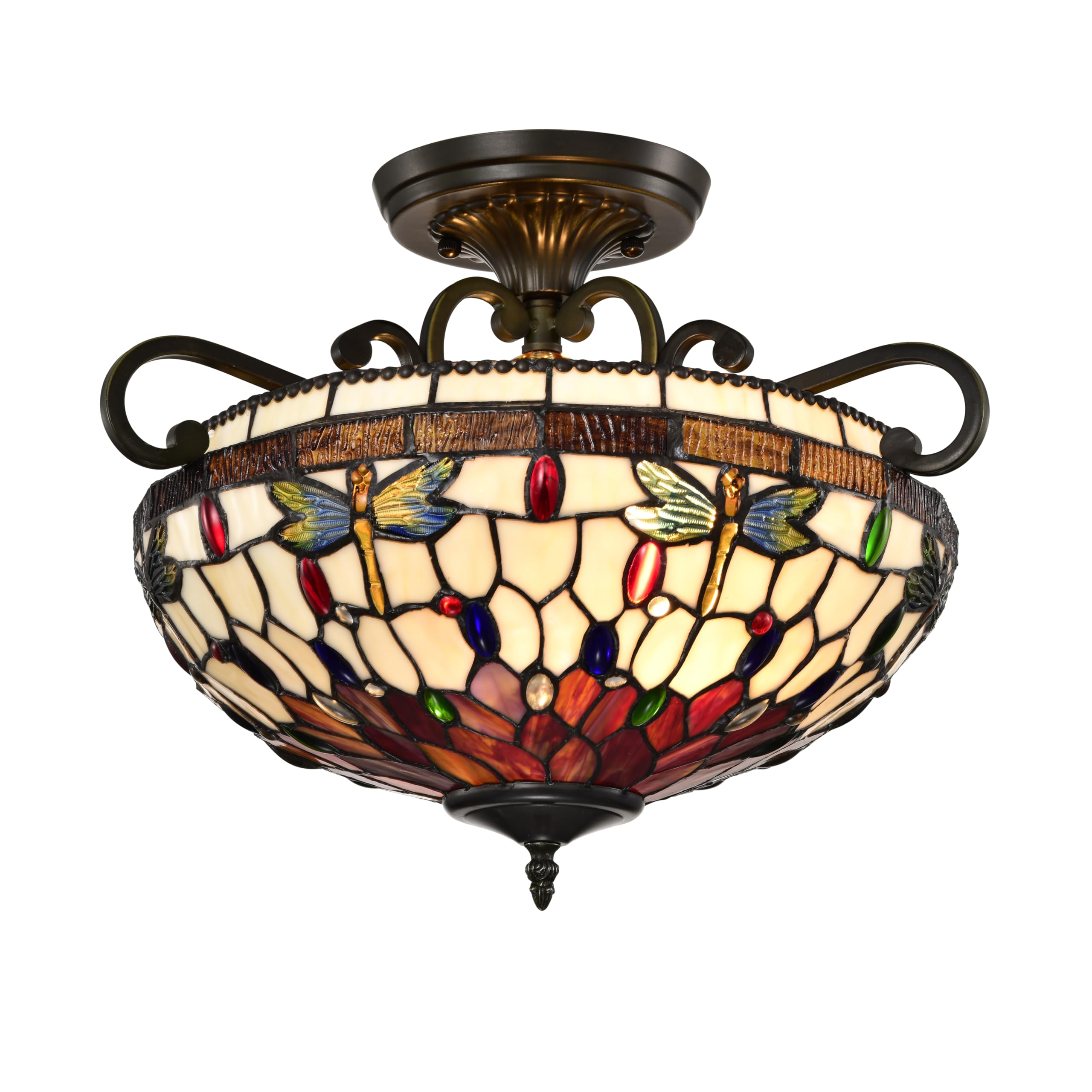 BELOFAY Dragonfly Style Tiffany Ceiling Light Stained Glass Handmade Uplighter Shade Ceiling Lights for Living Room Bedroom | 16x11 inches (WxH)