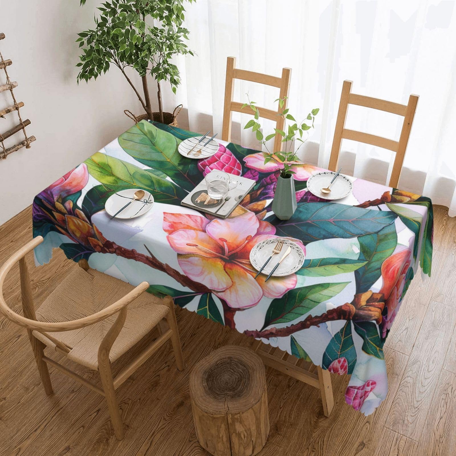 Nappe imprimée fleurs hawaïennes 183 x 137 cm antitache pour table de fête