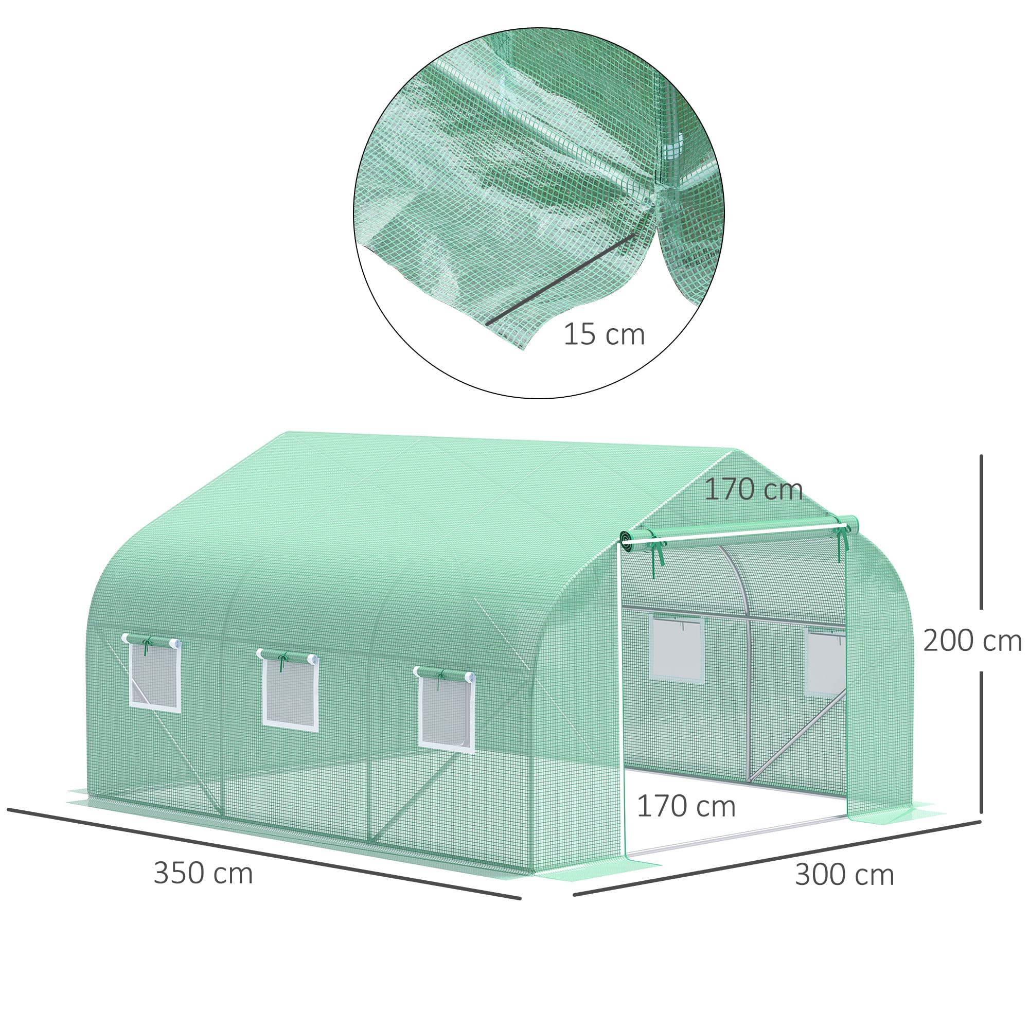 Outsunny Serra da Giardino a Tunnel con Porta Avvolgibile, 6 Finestre e Tetto a Spiovente, Serra per Orto in PE per Piante, 3.5x3x2 m, Verde Scuro