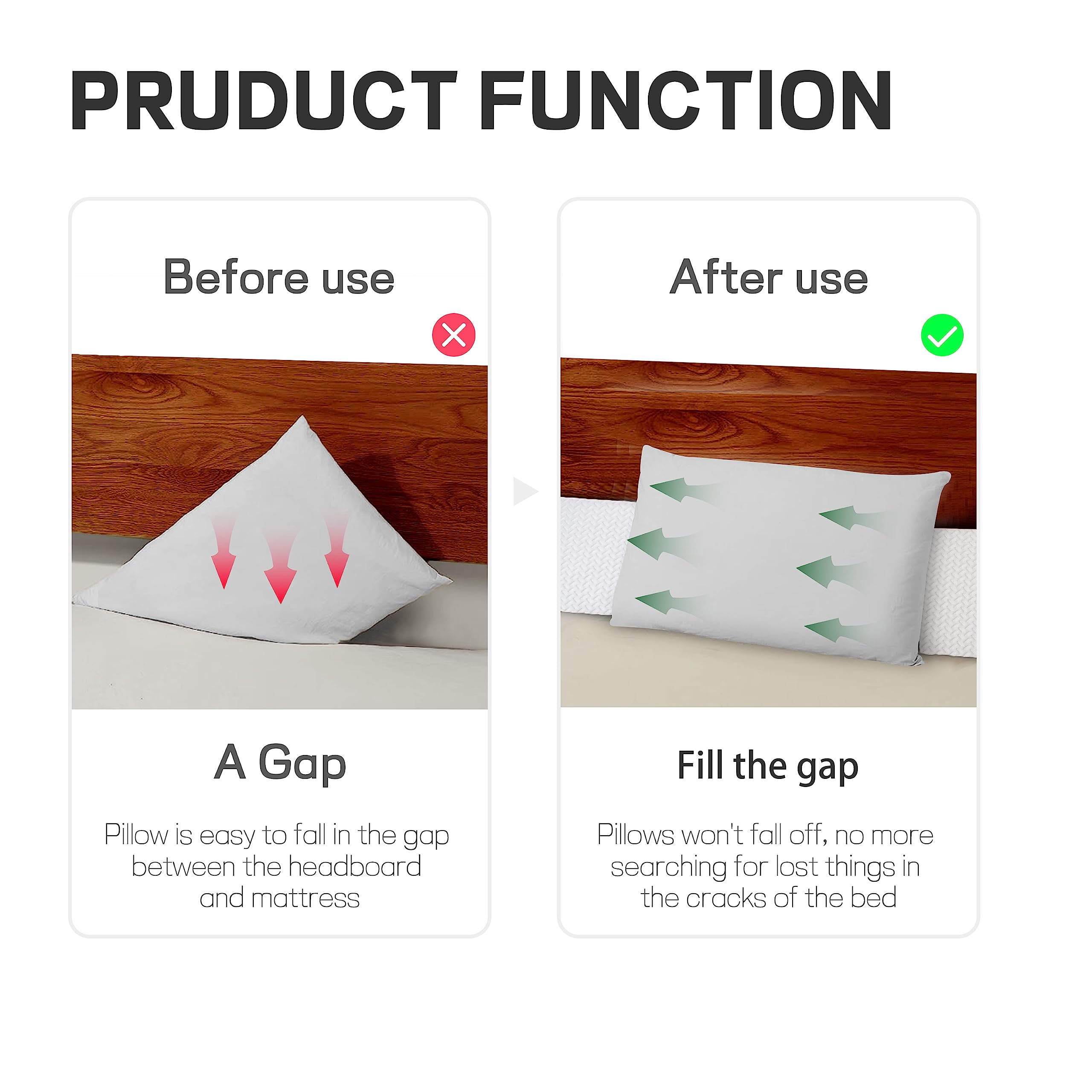 Almohada de cuña de cama para espacio de cabecero, cojín de apoyo de espuma de alta densidad, llena un espacio de 0 a 15 cm entre el colchón y la cabecera, diseño ergonómico para mayor