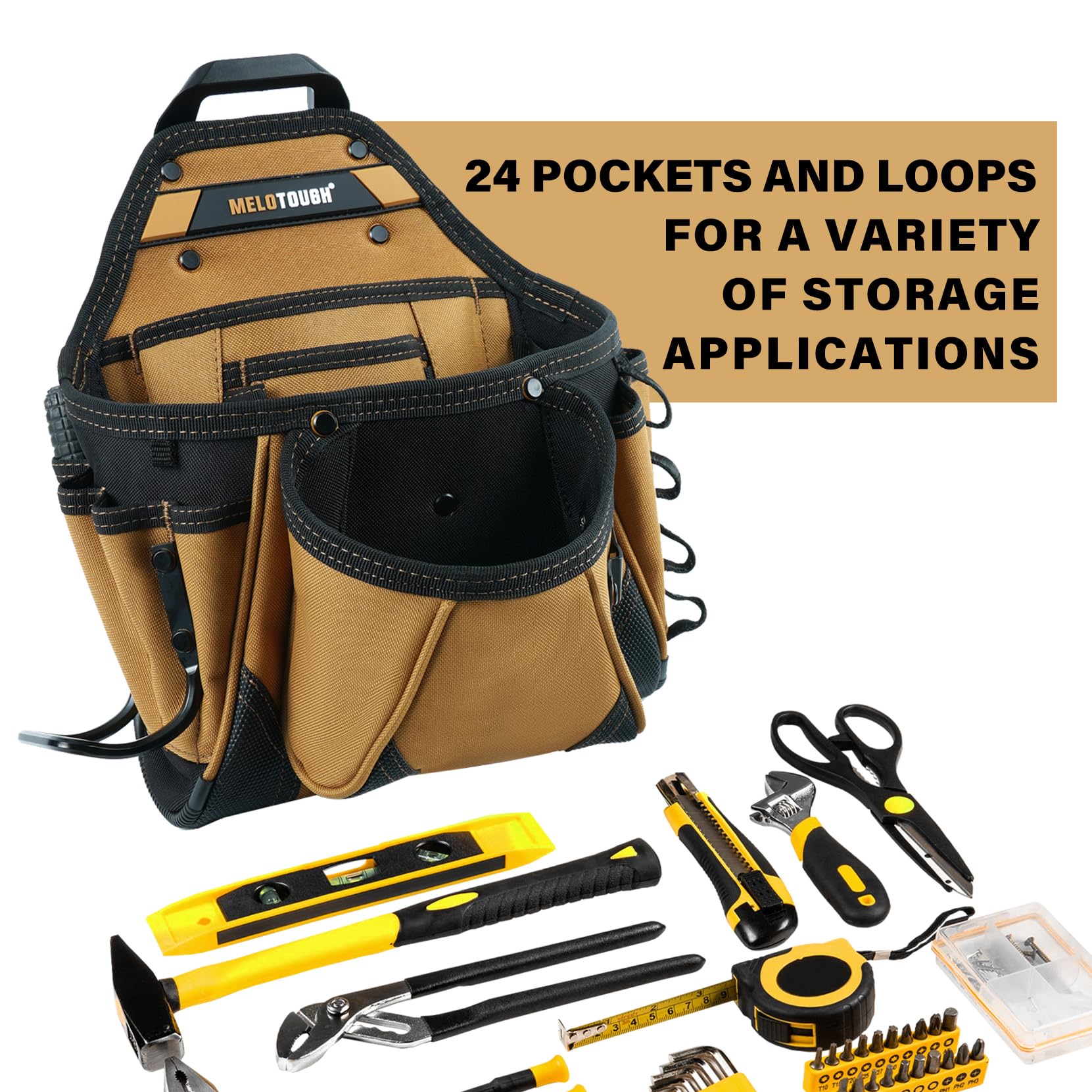 MELOTOUGH Borse da cintura per attrezzi da elettricista con clip da cintura Utility Tool Belt Organizer Pouch con cavalletto posteriore Hammer Holder