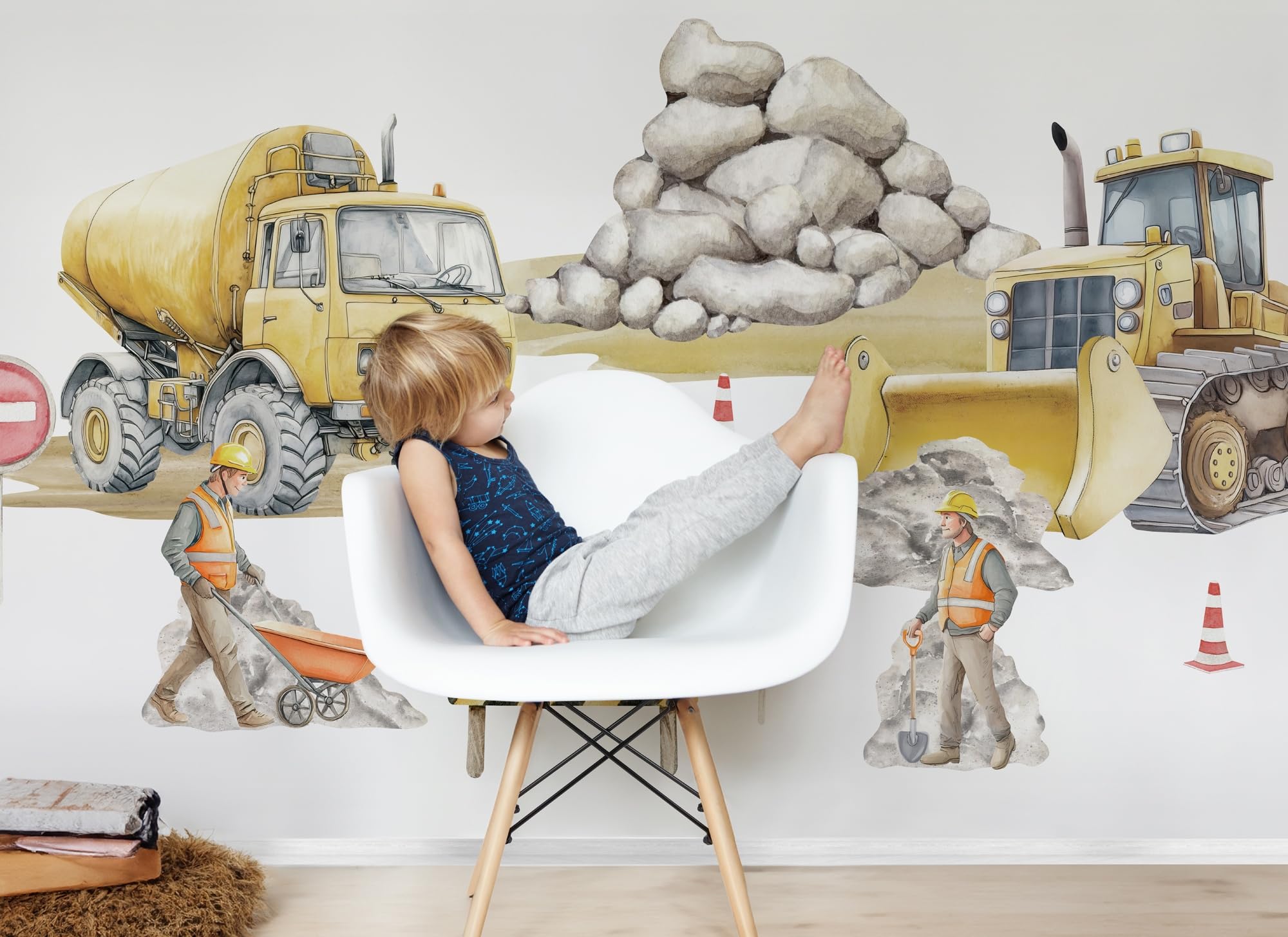 Adesivo da parete per cameretta dei bambini, decorazione da parete per camera da letto, per cameretta dei bambini (cantiere, XL)
