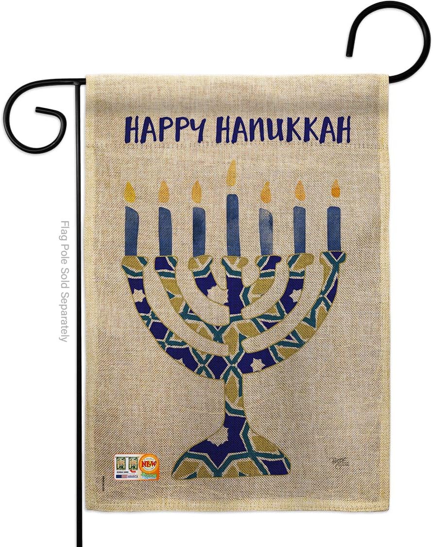 Hanukkah Menorah Burlap Garden Flag Set with Stand Wintertime Candle Bonsai Jewish Chanukah David Small Decorative Gift Yard House Banner Double-Sided Made In USA 13 X 18.5