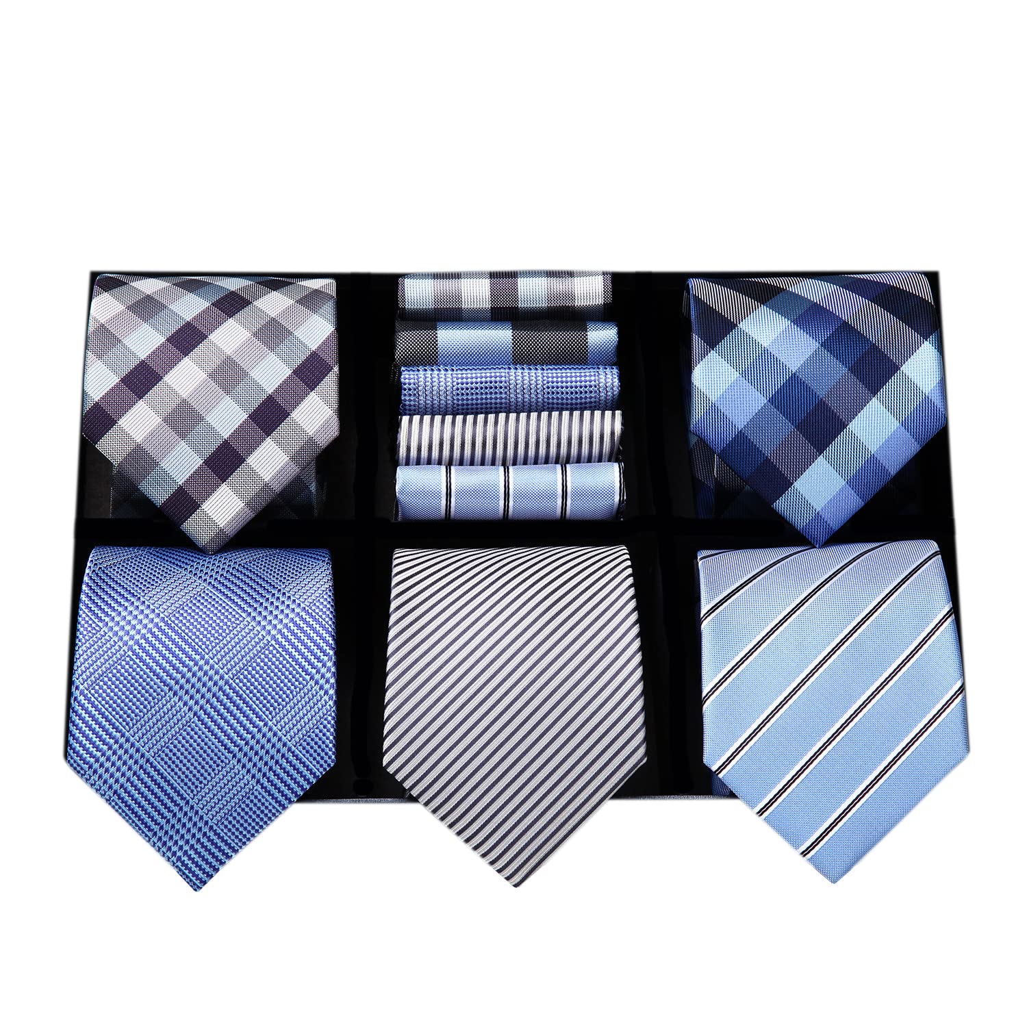 HISDERNMens Tie Set 5 Packs Silk Necktie and Pocket Sqaure Formal Business Classic Multiple Ties for Men Wedding Neckties Handkerchief with Gift Box