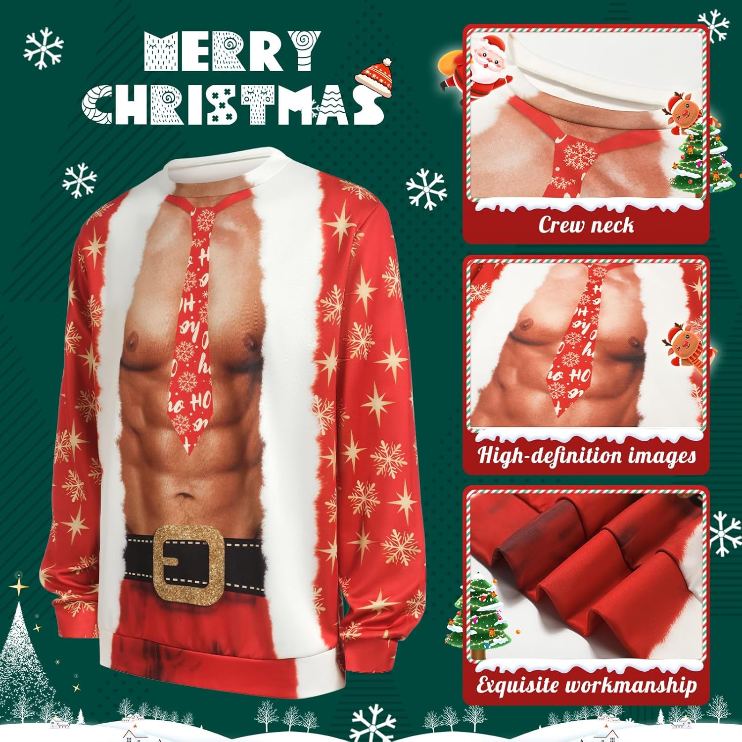 Ugly Christmas Sweatshirt Men Women Funny Family Christmas Sweatshirt Funny Abs Pattern Print Pullover Xmas Top - Image 3