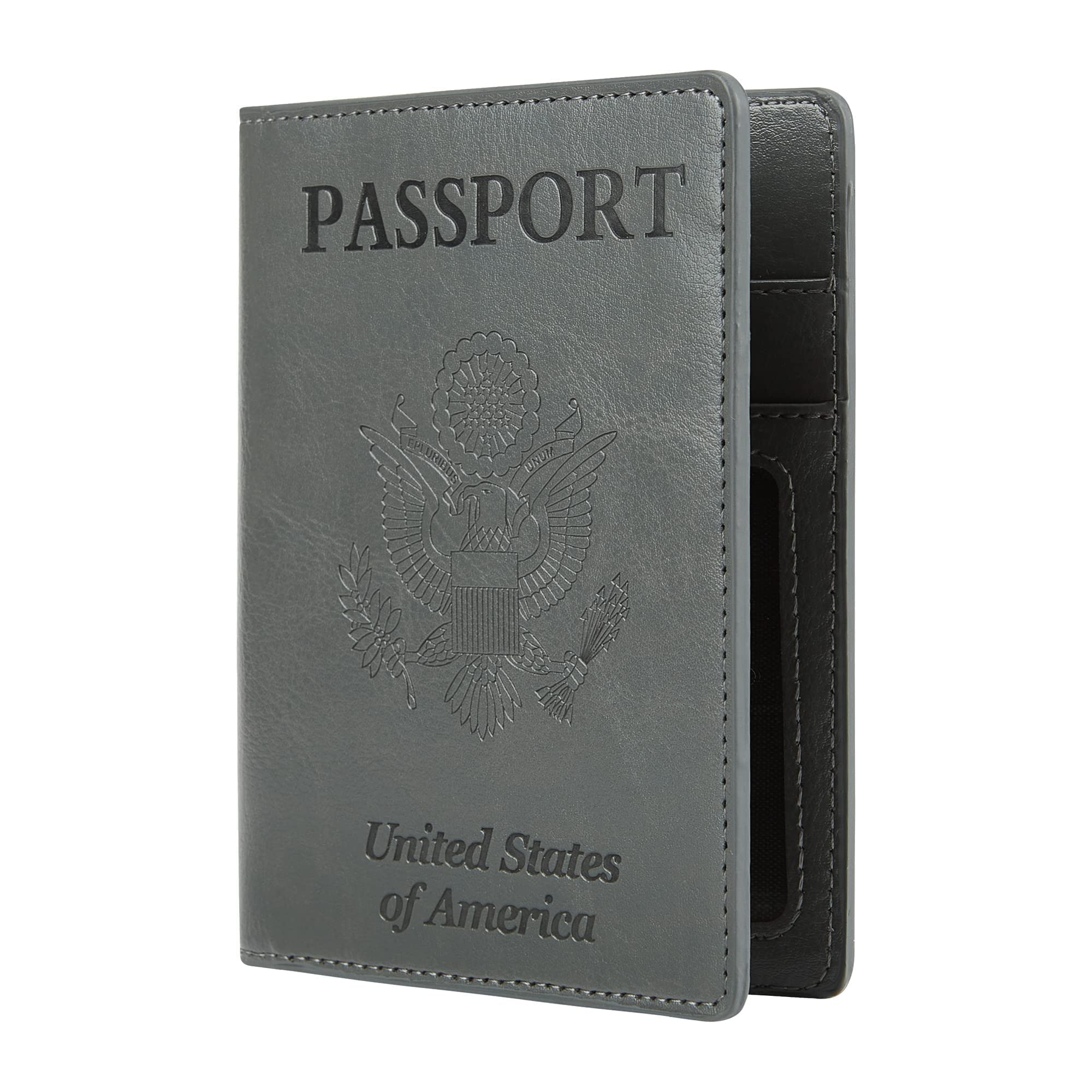 Leather Passport Cover CDC Vaccine Card Holder Combo Men & Women Travel Passport Case, grey