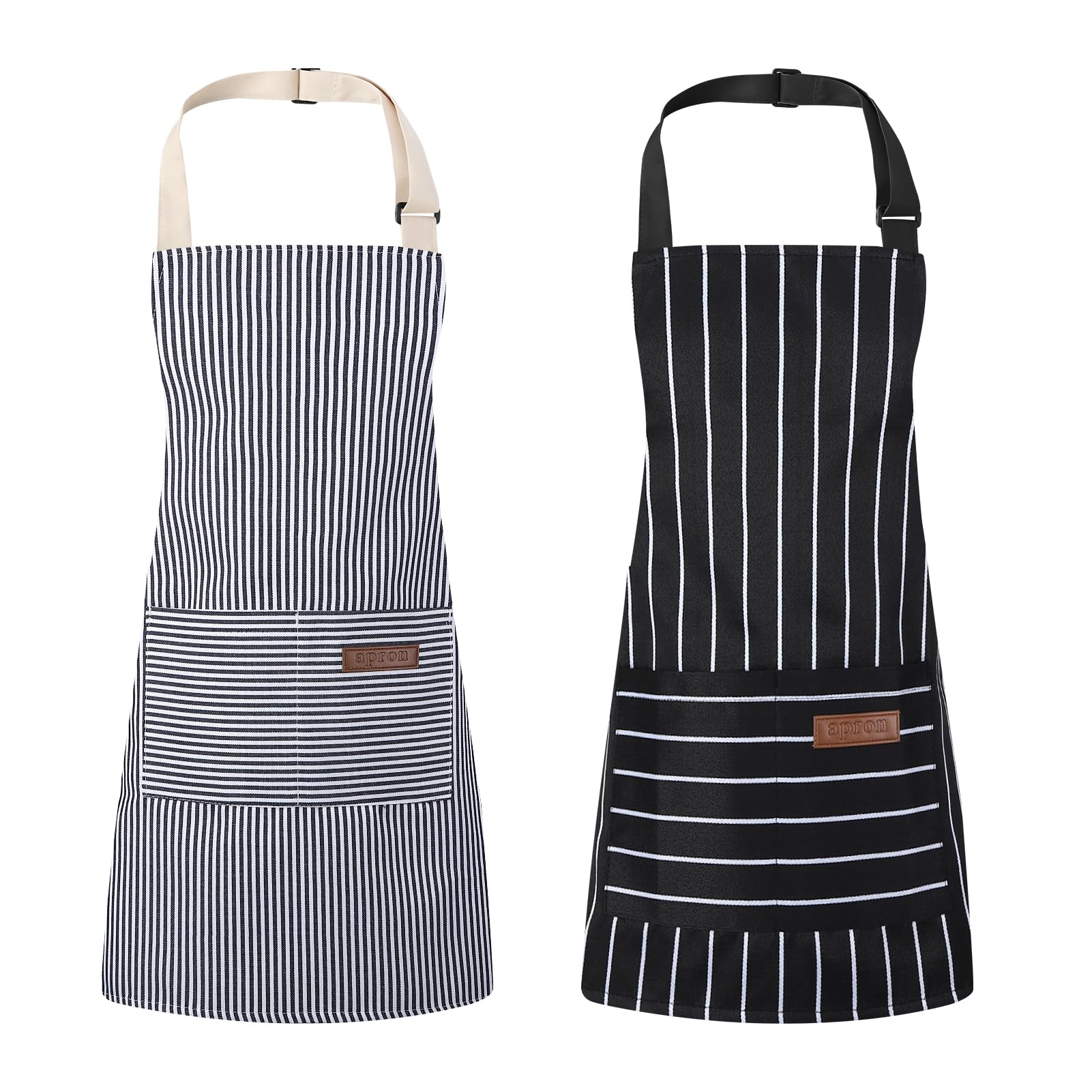 saerryor 2 Pack Kids Aprons for Cooking,BBQ Aprons with Pockets(Black+Blue)