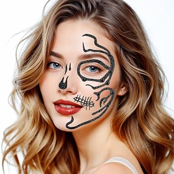 Parma77 Skeleton Accessories Skull Face Stick On Skeleton Face Stickers Gems Halloween Face Jewels Makeup for Women