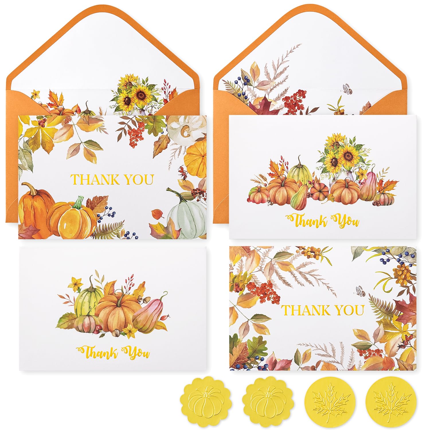 Crisky Lot de 50 cartes de remerciement de mariage d'automne avec enveloppes et autocollants, citrouille, feuilles d'automne vierges pour fête prénuptiale, fête prénatale, Thanksgiving, affaires