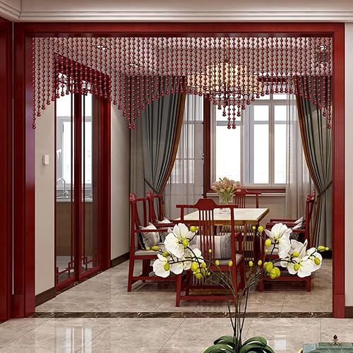 Vista 6 de Wooden Beaded Door Curtain Screen,Partitions Closets Curtains,Handmade Bead String Curtains,Retro Style Door Curtain Screen,Easy to