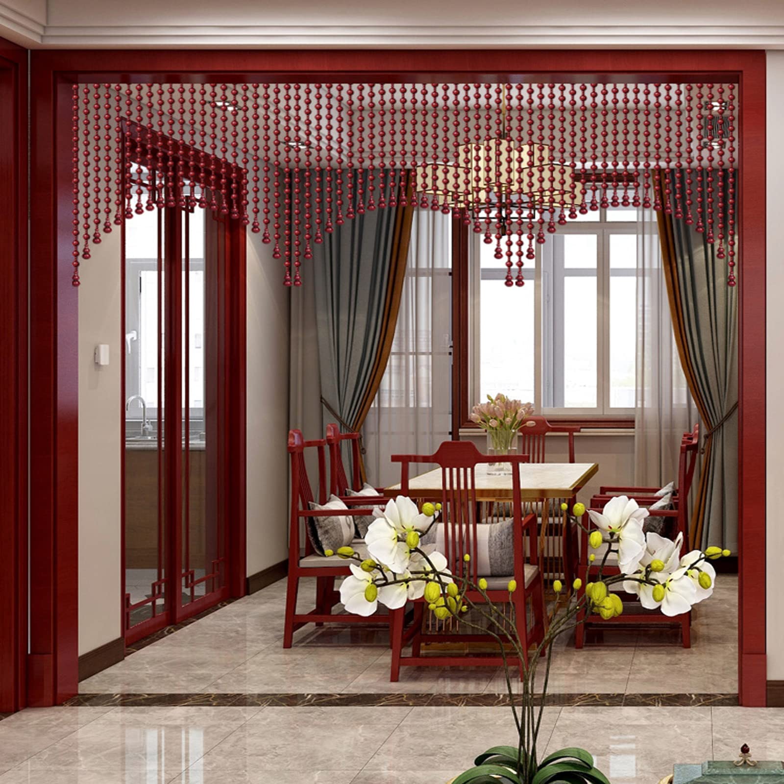 Rideau De Perles en Bois,Cloisons Placards Rideaux,Rideaux de Perles Faits à La Main,Écran de Rideau de Porte de Style Rétro,Facile à Installer,Personnalisable (21 Strands-60x125cm)