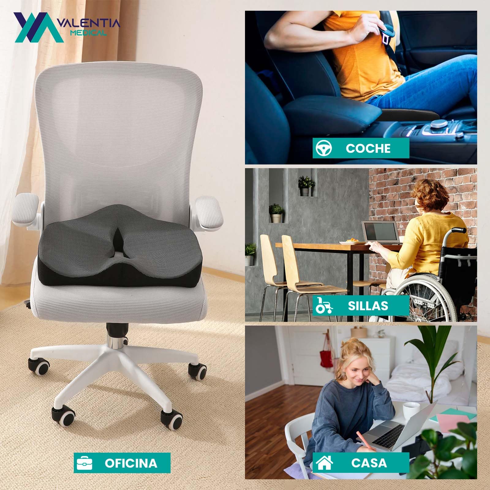 Ortopedyczna poduszka ortopedyczna wiskoelastyczna – ergonomiczna poduszka przeciwpoślizgowa – łagodzi ból na krzesło biurowe + koła + samochód + gaming poduszka do siedzenia