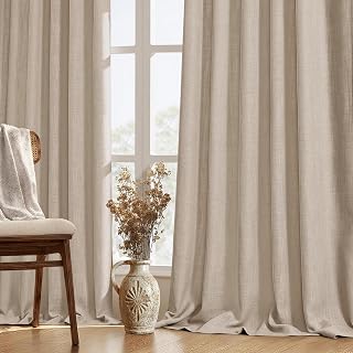 MIULEE Thick Linen Curtains, 42Wx90L, Taupe Semi Sheer Linen Textured