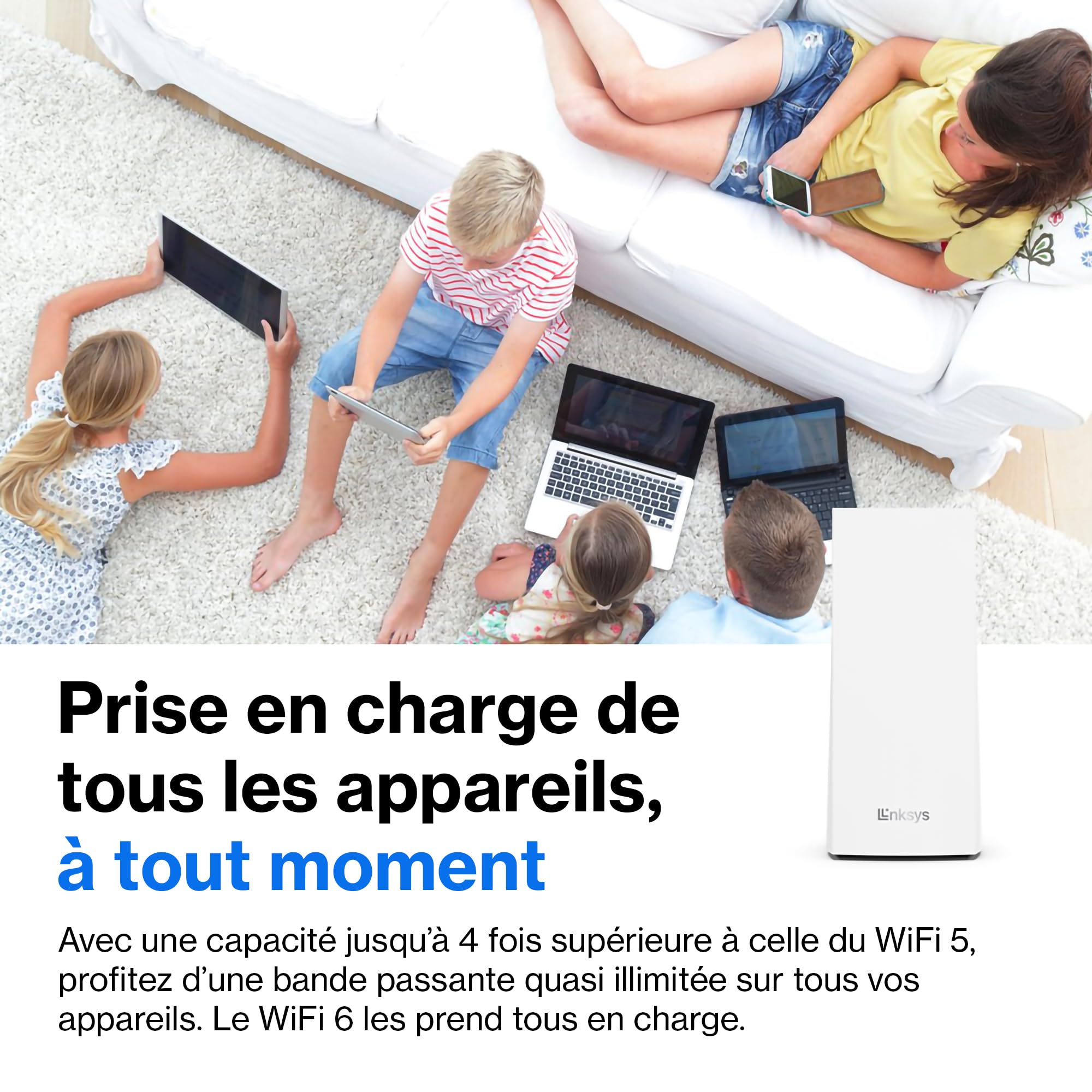 Linksys Système WiFi 6 Mesh triple bande Velop MX12600 (AX4200) (routeur WLAN, jusqu'à 830 m2, pour plus de 120 appareils, pack de 3, blanc)