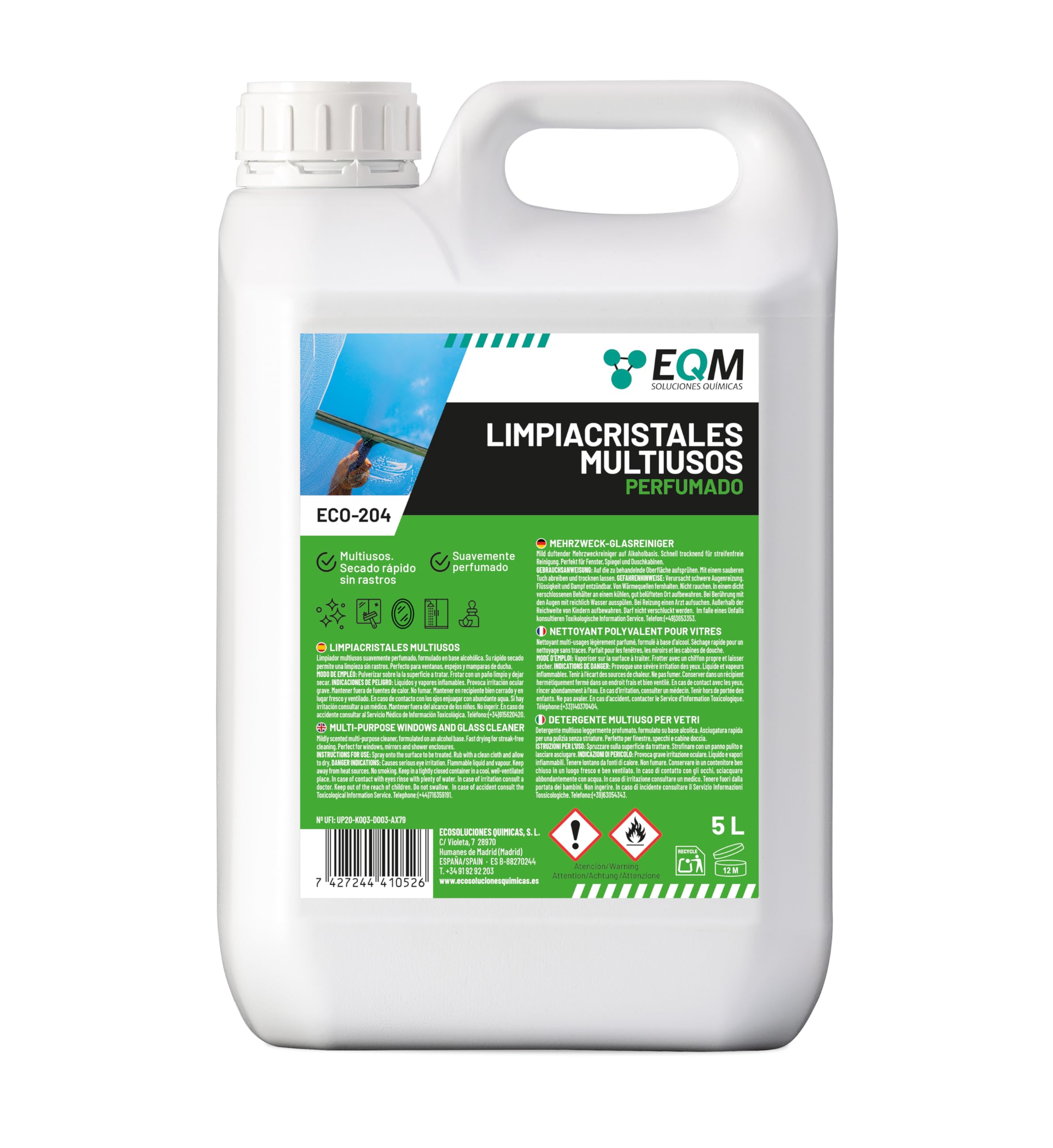 EQM ECO-204 Limpiacristales Multiusos Profesional 5L