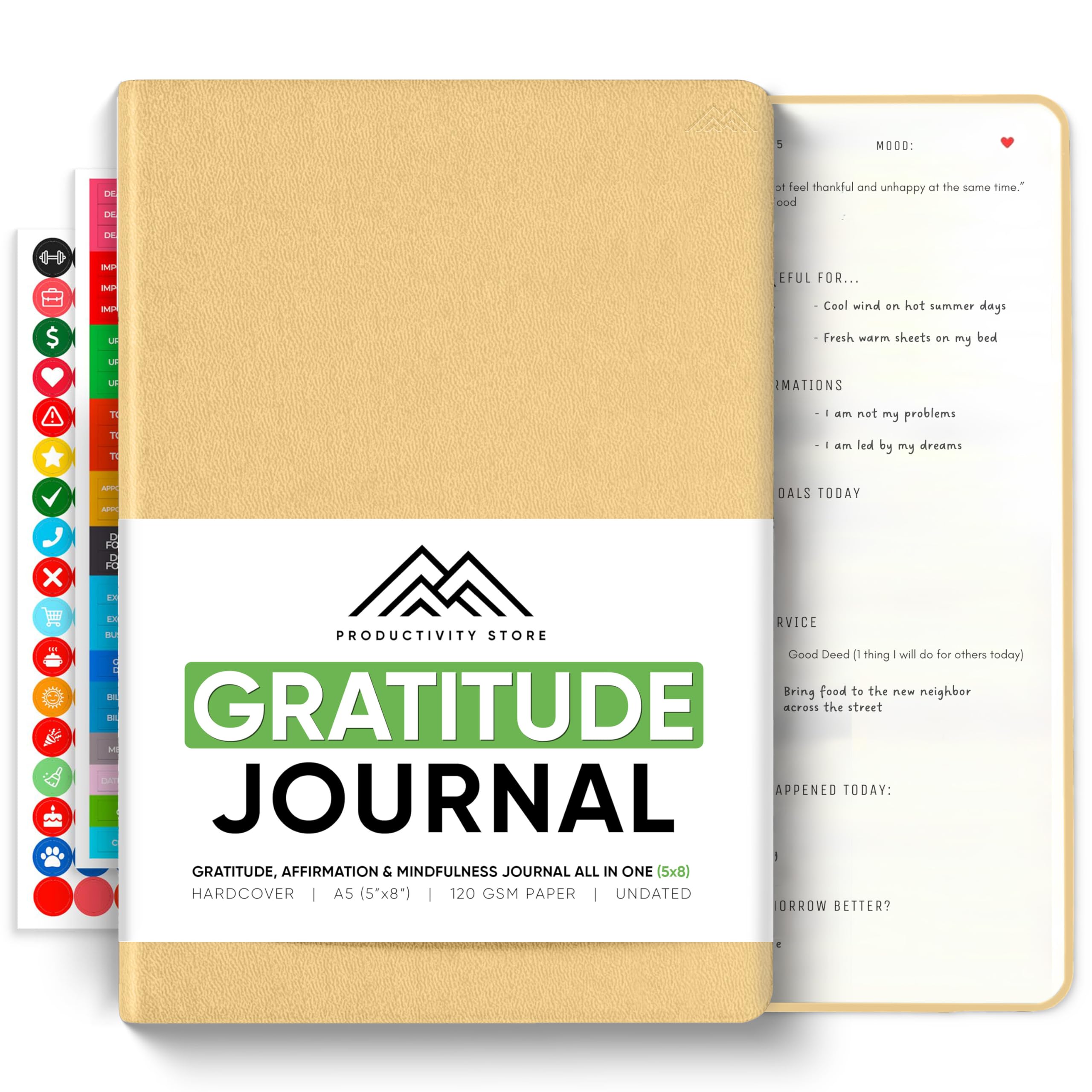 PRODUCTIVITY STORE Diario de gratitud y cuidado personal, diario de atención plena guiada y salud mental, todo en uno con indicaciones para el autodescubrimiento, diario para hombres y mujeres (A5,
