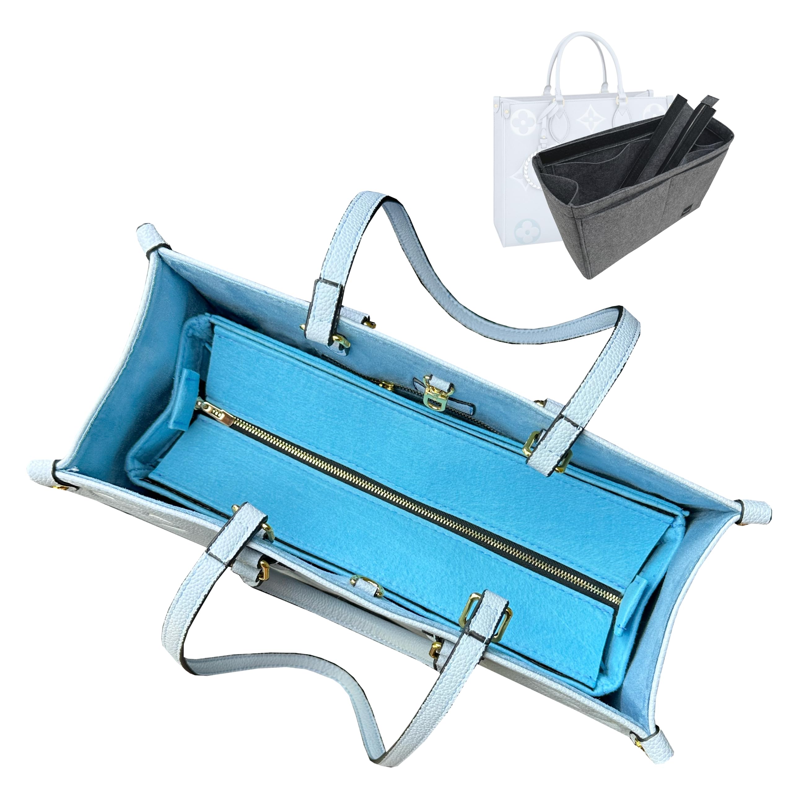 DivitizeLv Onthego MM organizer, Lv Onthego PM Insert, Lv Onthego GM Bag Organizer Handmade 2mm Premium Wool Felt Snug Sturdy (For Onthego PM, Sky Blue)