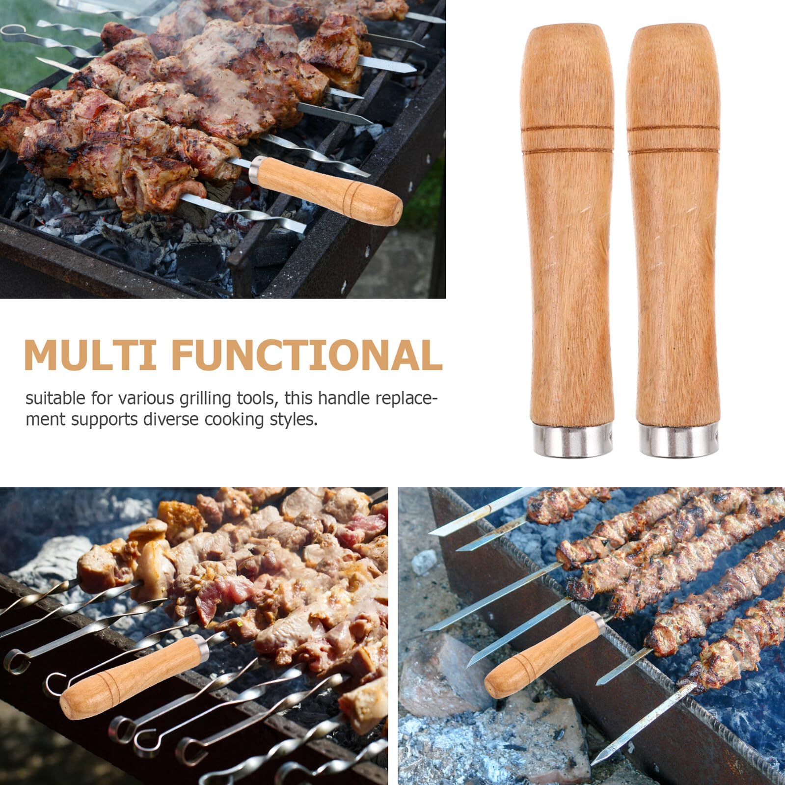 Homoyoyo 14 pezzi Manici in Legno Ergonomici per Accessori Barbecue Grip Antiscivolo e Resistenti al Calore per Forchette Spiedo Manico Sostitutivo Multifunzione per Attrezzi da Grigliata