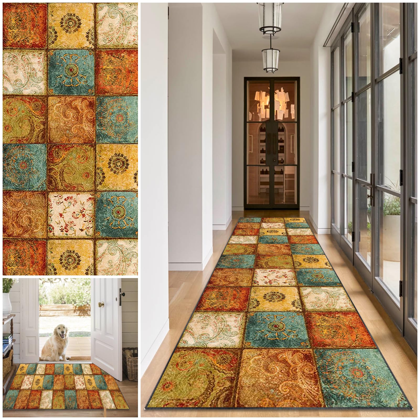Runner Rugs for Hallway Washable Kitchen Rugs 60 x 260 cm Hall Runners Non Slip Long Kitchen Runner Rug Absorbent Floor Carpet Area Rug Door Mats Carpet Runner for Hallway Entryway Laundry Room