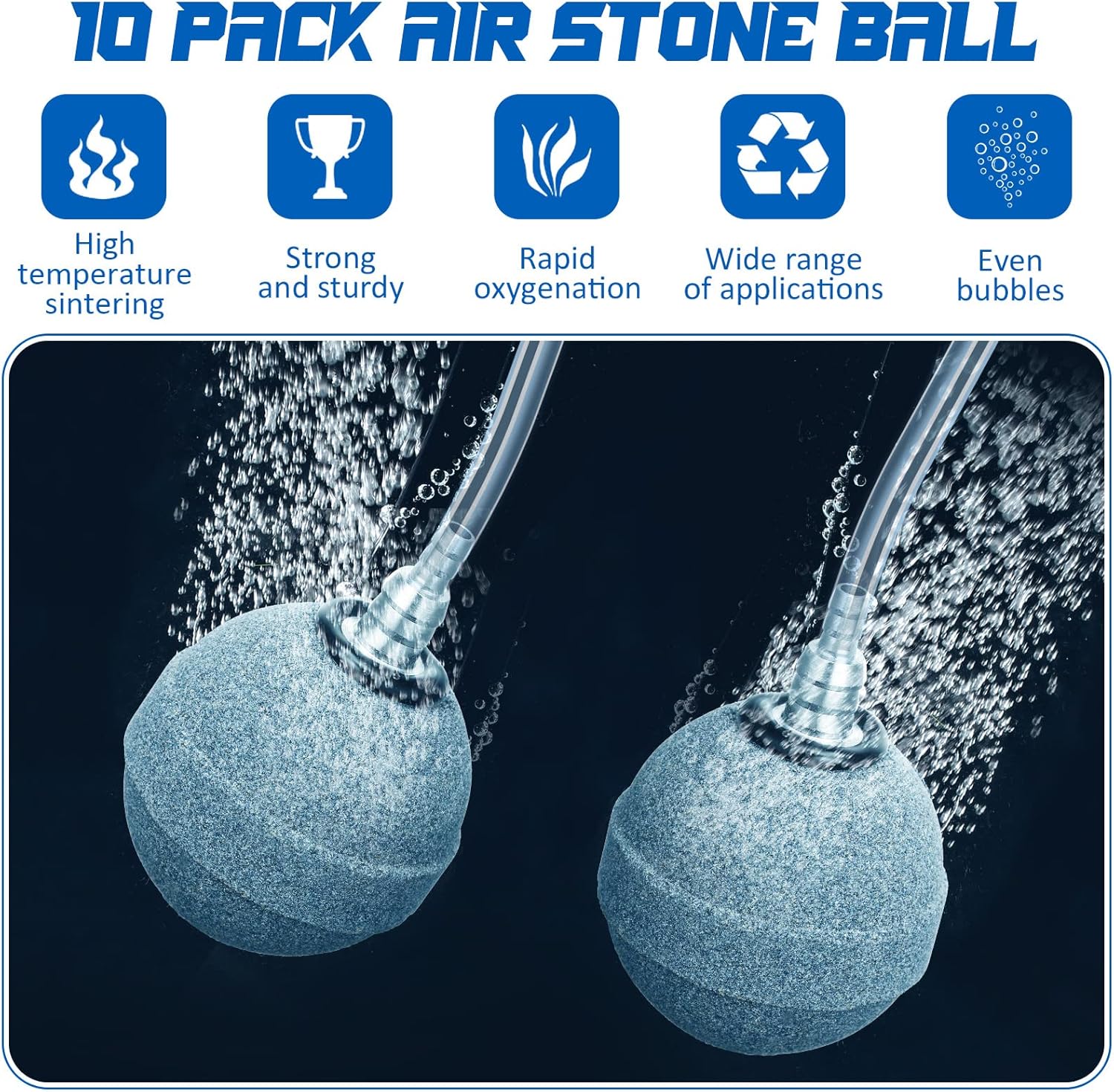 Reginary 10 Pcs Air Stones 2 Inch for Aquariums, Ponds, Hydroponics, Ball Oxygen Bubbler Diffuser Stone Bubble Aerator for Air Pump, Fish Tank, Bucket, and DWC Reservoirs (Grey)