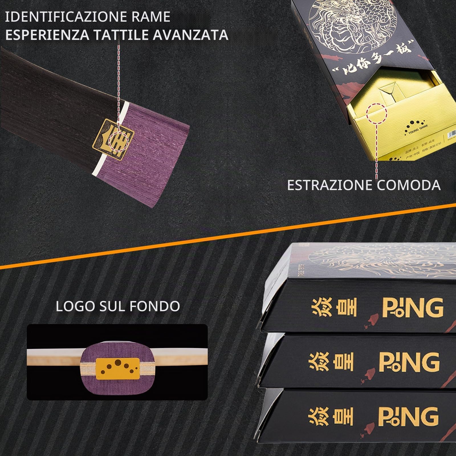 YAN-Huang - Racchetta professionale da ping pong, in carbonio arilato esterno, per giocatori intermedi e avanzati o appassionati di ping pong (racchetta singola)