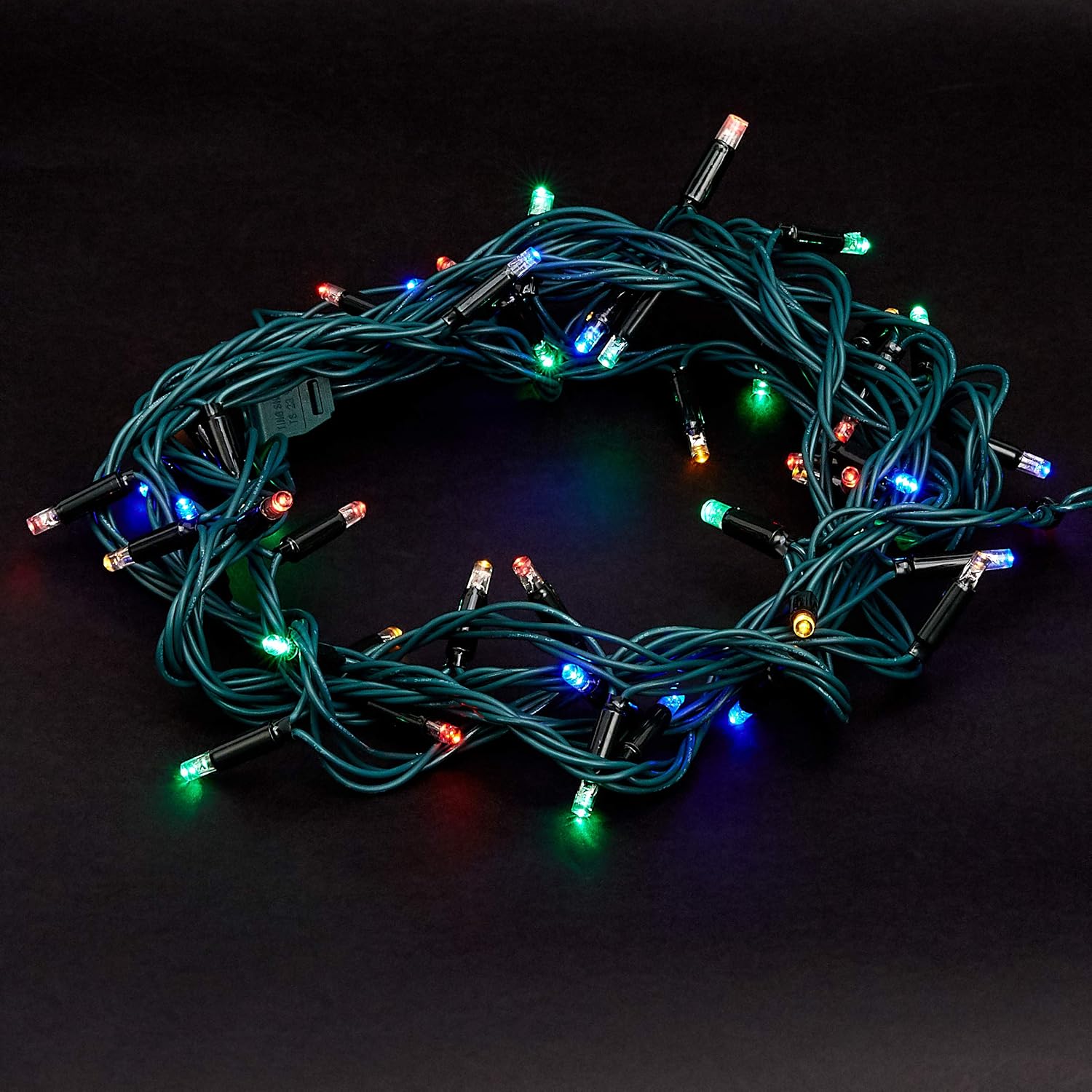 Amazon Basics 50 LED Commercial Grade Outdoor Christmas String Lights - Green Rope, Multi-color LED, 16-Foot, 2-Pack
