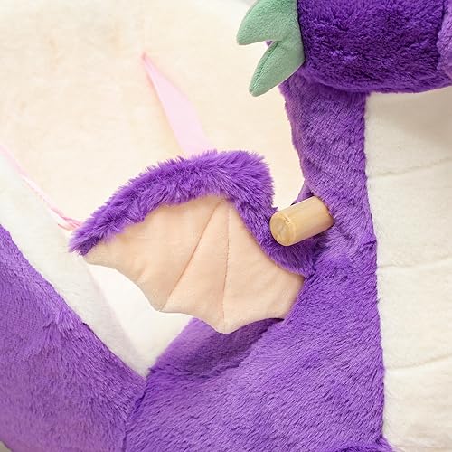 Miniatura 9 de Qaba Caballo mecedor para bebé, juguete de dragón para montar para niños con rugido de dragón realista y cinturón de seguridad, balancín de animales