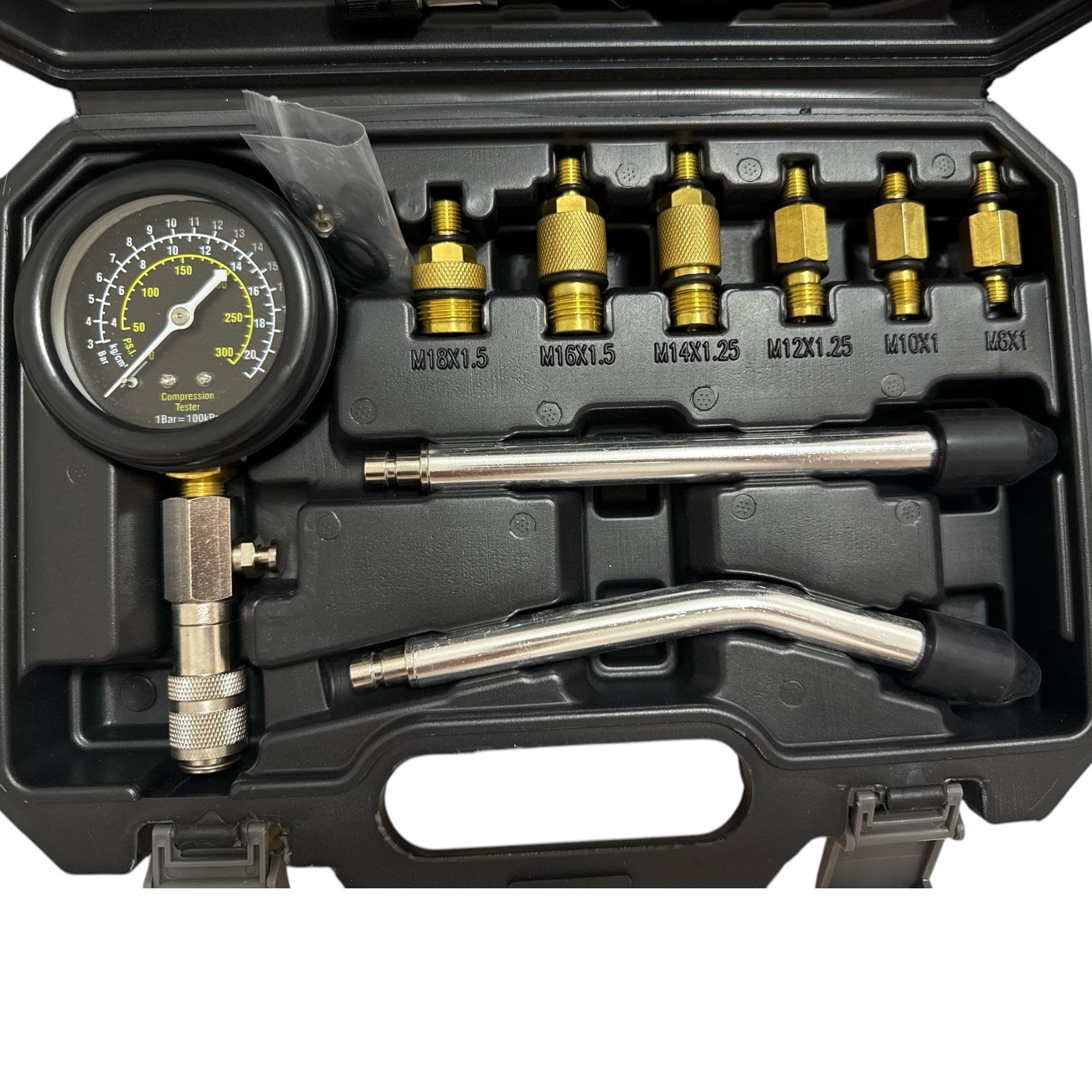 Tester di Compressione, Motori Manometri Compressione, Benzina Motore a Gas Cilindro Compressione Tester Kit con Custodia in Plastica FS-13828