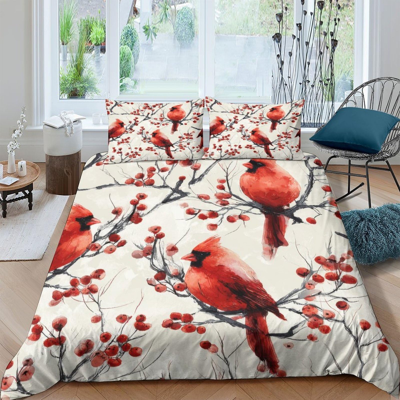 Ctjqhvkz Style-10 3D Printed Red Cardinal Bird Fitted Sheet Microfiber Soft Nature Branches Mattress Cover For Bedroom Guest Room Decor Single（135X200cm）