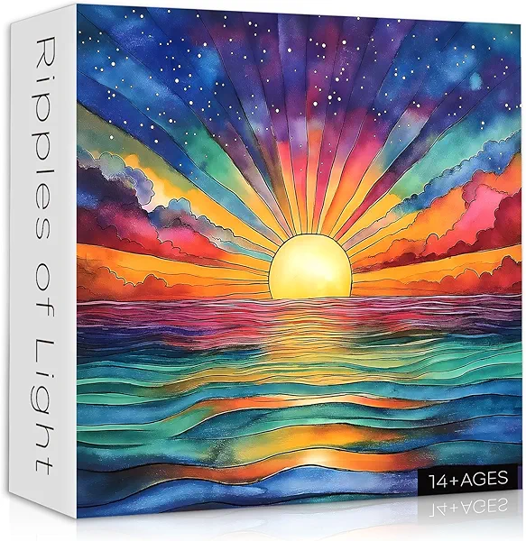 Impossible Puzzle for Adults 1000 Pieces, Ocean Sunset Puzzles with Colorful Rainbow Gradient, Magic Nature Art Jigsaw Puzzle, Challenging Hard Puzzle for Adults