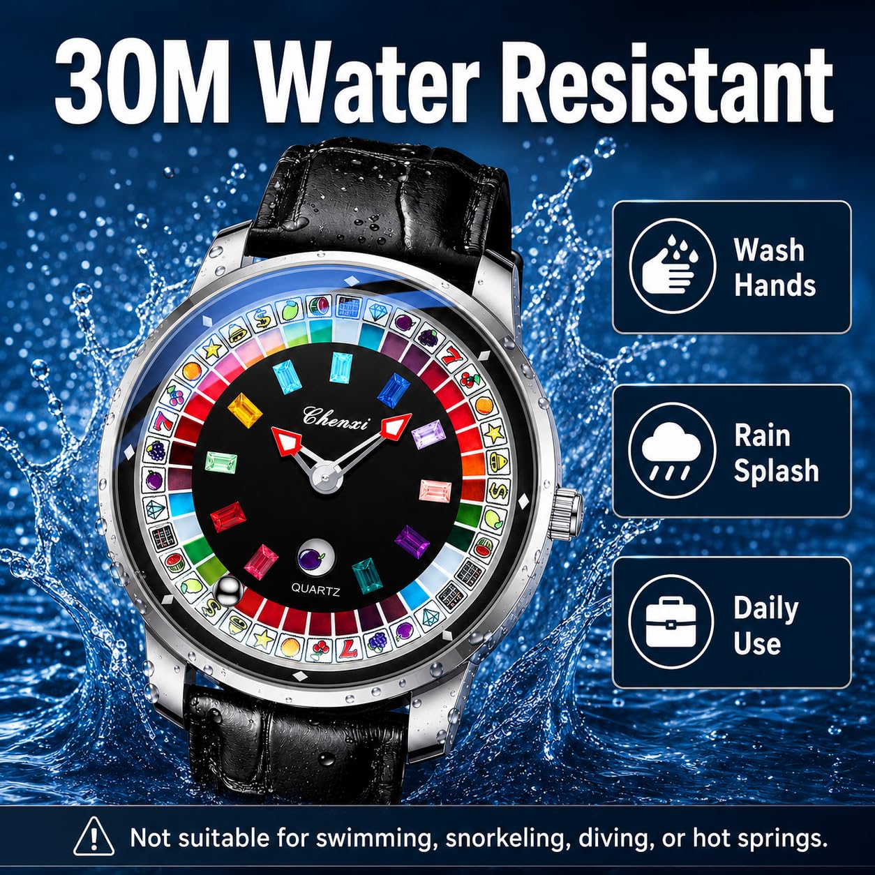 Gosasa Orologio da uomo con quadrante rotante, 44 mm | Cinturino in vera pelle nera,Stile casual business,Orologio da gioco,Resistenza all'acqua 30M,Lancette luminose