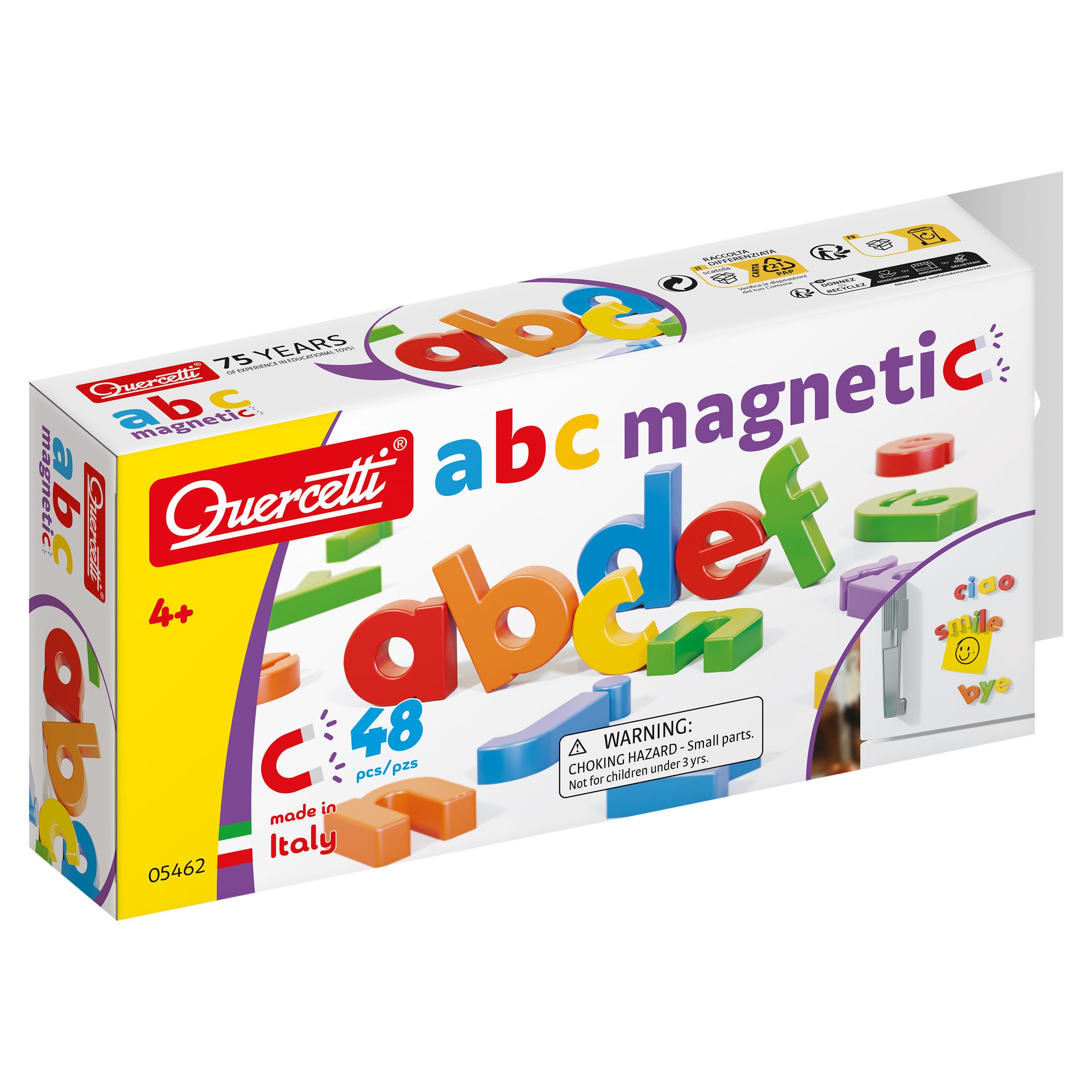 Quercetti - Lettres Minuscules Magnétiques - 48 Pièces - Fabriqué En Italie - Dès 3 Ans