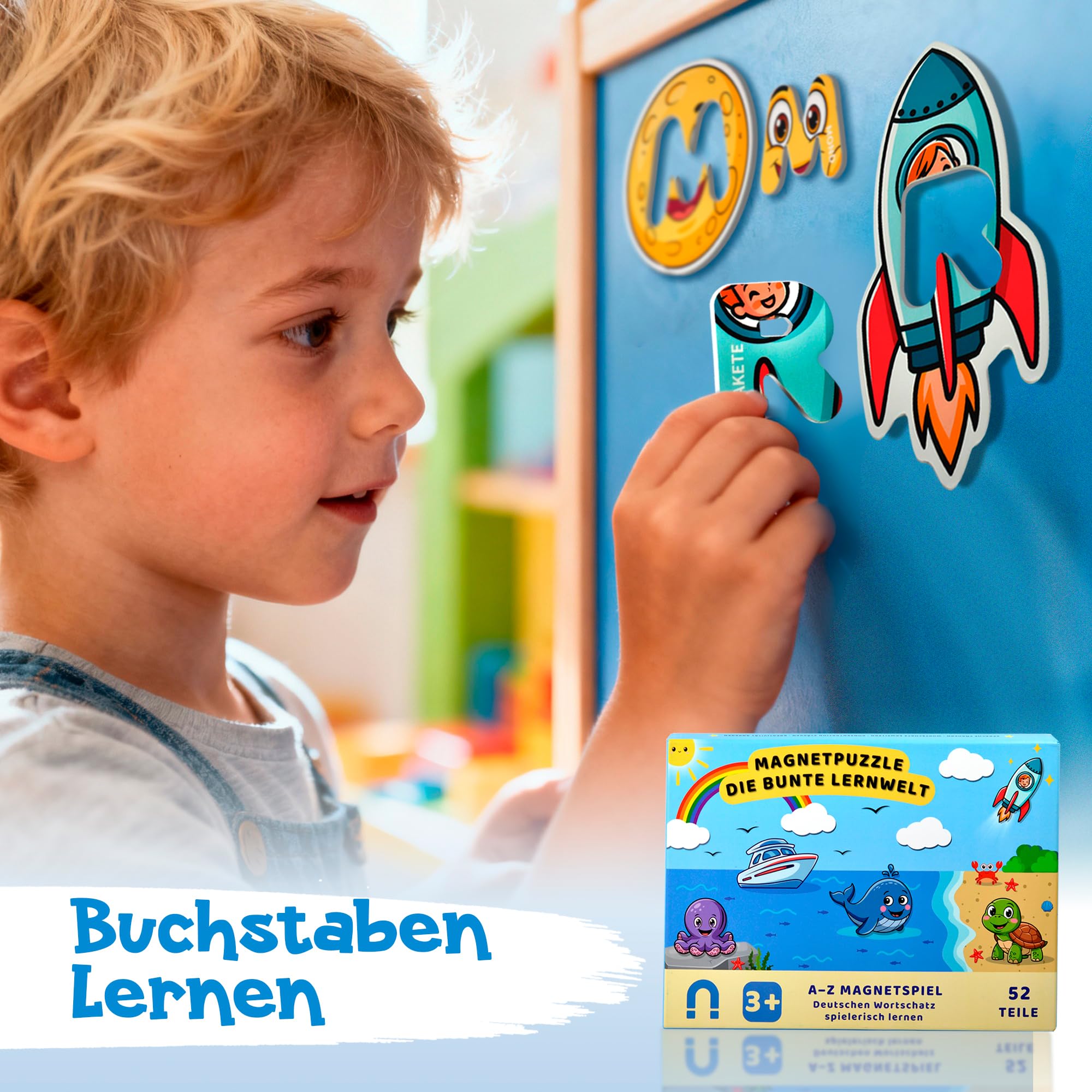 Magnetbuchstaben Puzzle für Kinder ab 3 Jahren – Alphabet Puzzle A-Z zum Buchstaben Lernen & Zuordnen – Montessori Lernspielzeug für Kindergarten & Vorschule – Geschenk für Mädchen & Jungen