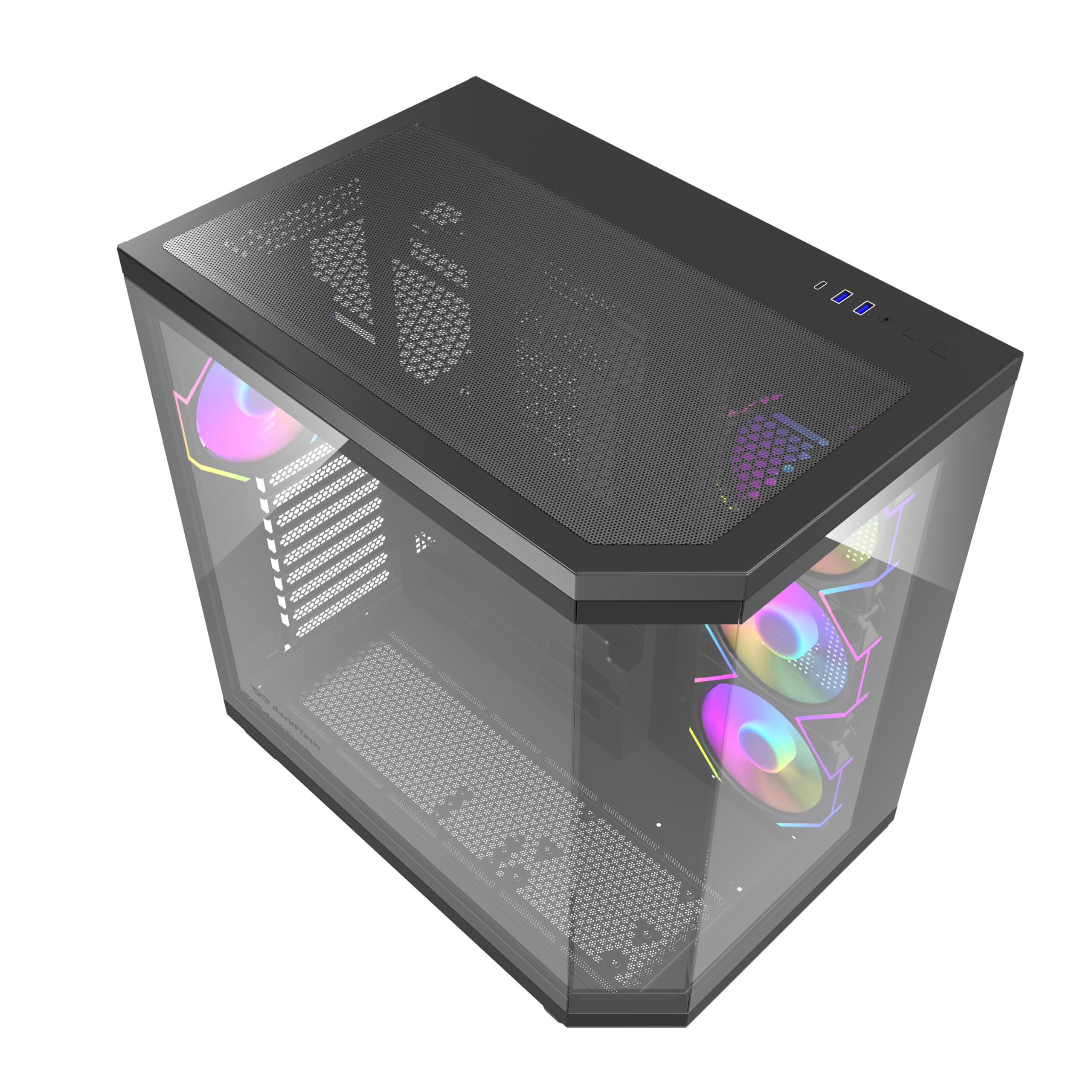 DarkFlash DQX80, Custodia PC Gaming ATX, doppia fotocamera, 3 vetri temperati, 4 ventole ARGB e PWM, Nero, USB-C