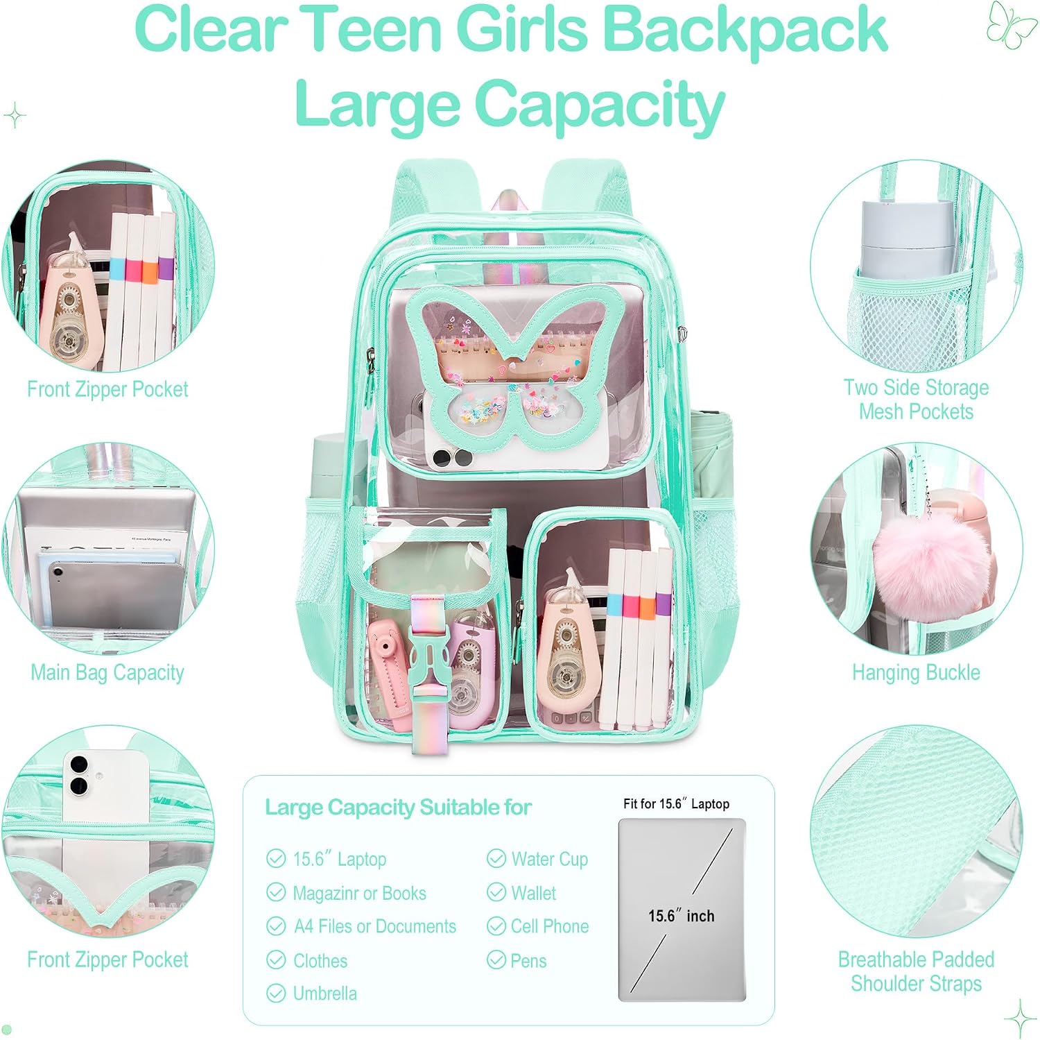 Clear Backpack for Girls Women Heavy Duty Transparent Bookbag image 4