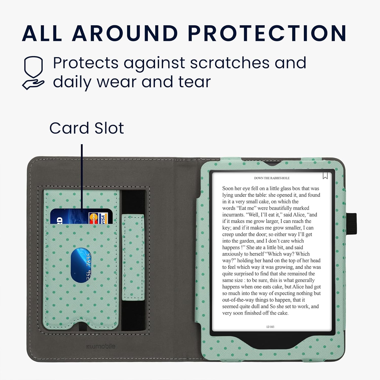 kwmobile Case Compatible with Amazon Kindle Paperwhite (2024)/Colorsoft - Case PU Leather Cover with Magnet Closure, Stand, Strap, Card Slot - Sleeping Owl Turquoise/Brown/Mint