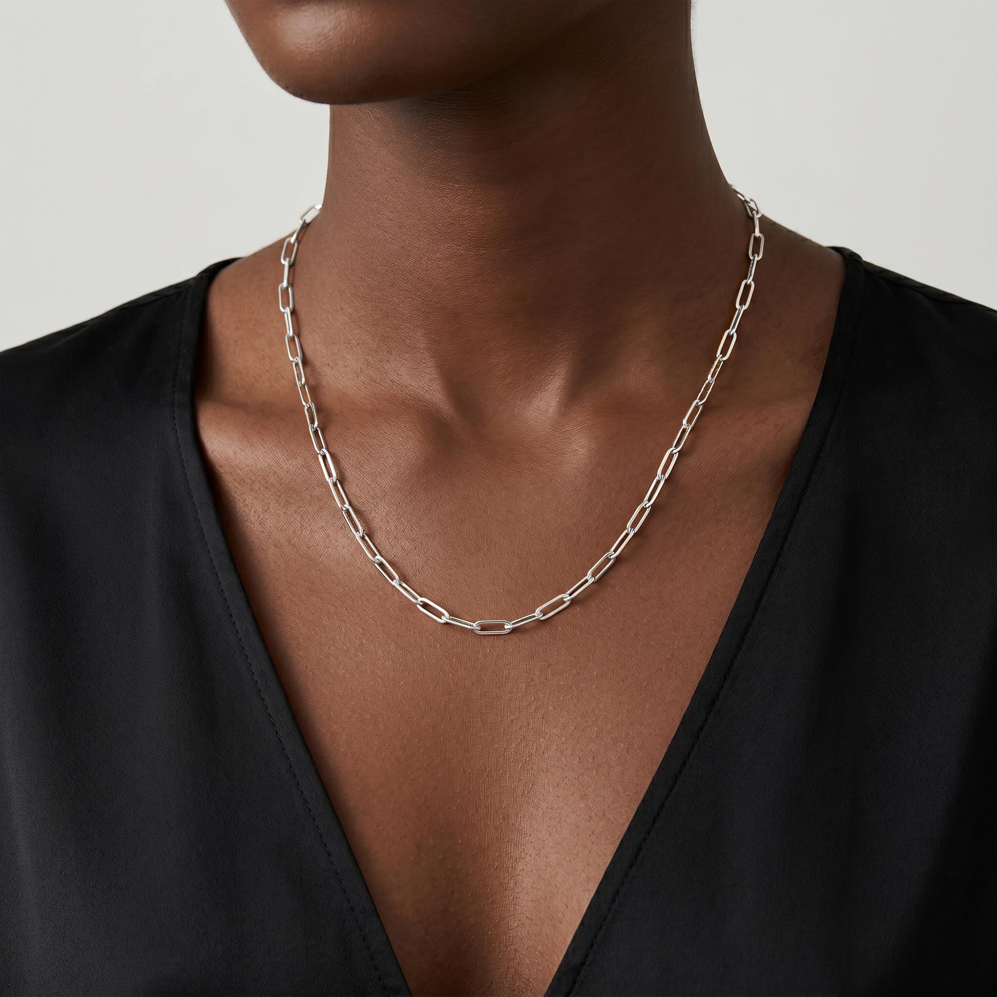S925 Sterling Silber Over Kette Damen 5MM Breit Büroklammer Kette