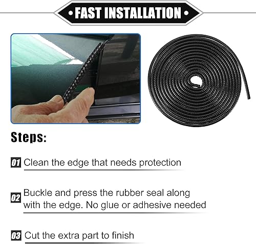 Miniatura 7 de Protector de borde de puerta de automóvil, 16.4 pies en forma de U, borde de goma, protector universal para automóvil, camión, ATV, barco,