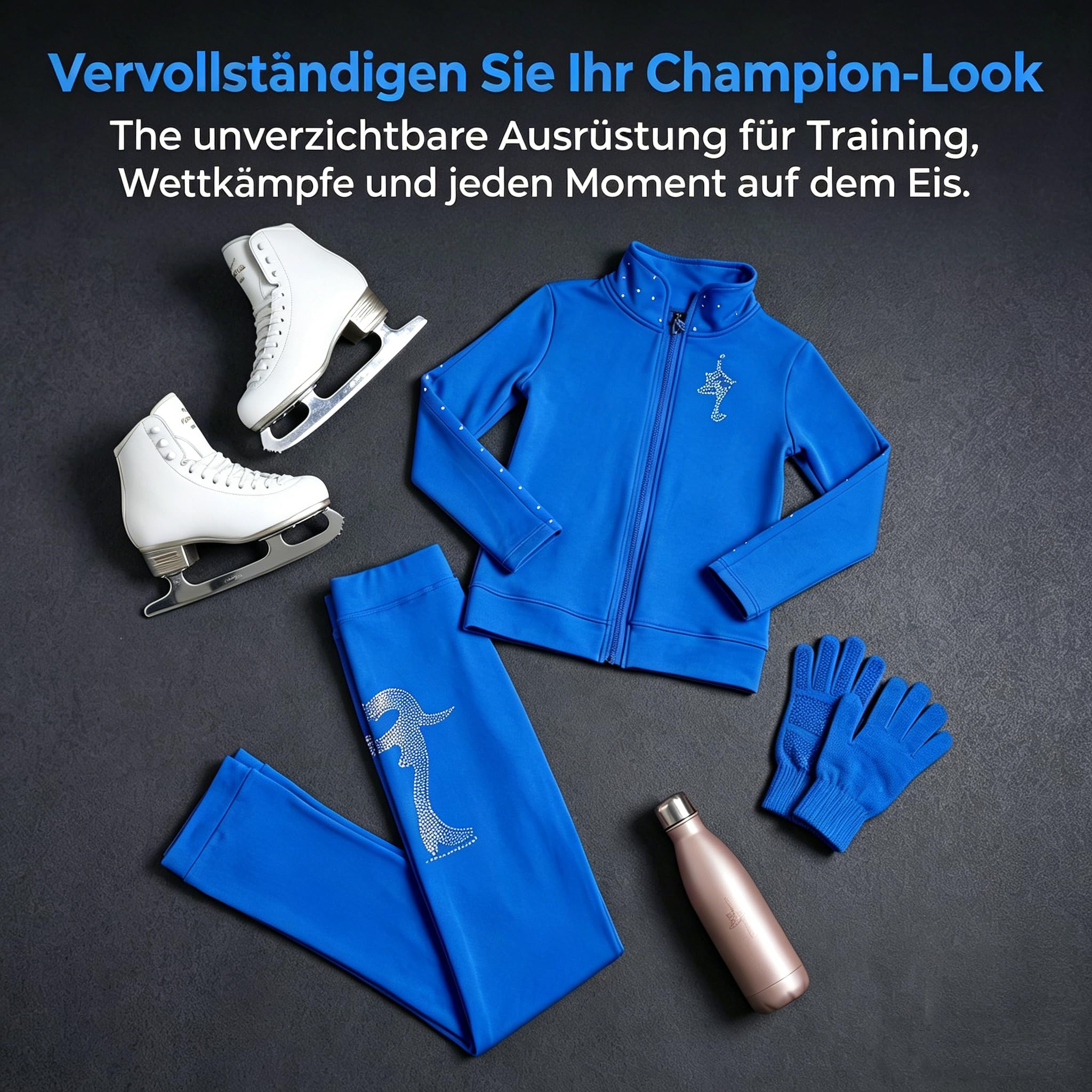 Mädchen Eiskunstlauf Trainingsanzug, fleecegefüttert, elastische Jacke & Hose, warmes Eissport Outfit