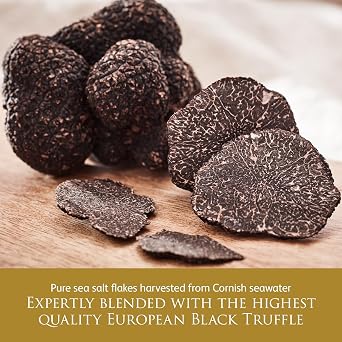 TruffleHunter, Flaked Black Truffle Cornish Sea Salt Seasoning - 4.94 Oz | Gourmet Seasoning, Vegan, Vegetarian, Cornish Sea Salt Flakes, Rich Truffle Flavor