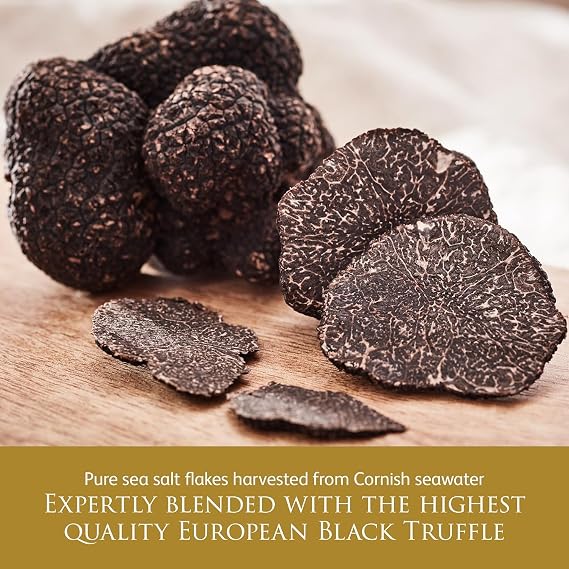 TruffleHunter, Flaked Black Truffle Cornish Sea Salt Seasoning - 4.94 Oz | Gourmet Seasoning, Vegan, Vegetarian, Cornish Sea Salt Flakes, Rich Truffle Flavor