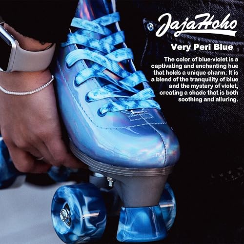 Miniatura 2 de JajaHoho Patines de ruedas para mujer, muy Peri azul holográfico de piel sintética de alta calidad, patines brillantes de doble fila de cuatro